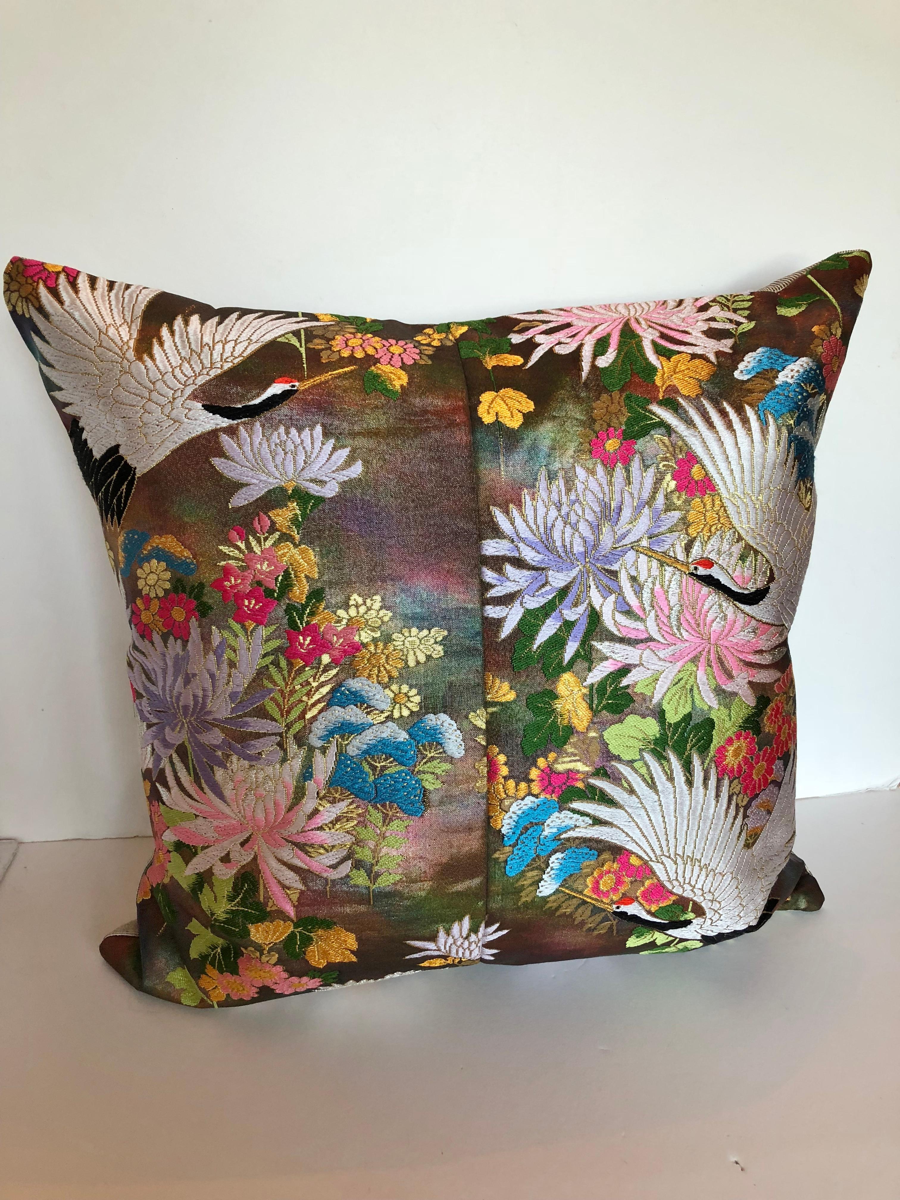20th Century Custom Pillows by Maison Suzanne Cut from a Vintage Silk Japanese Wedding Kimono For Sale