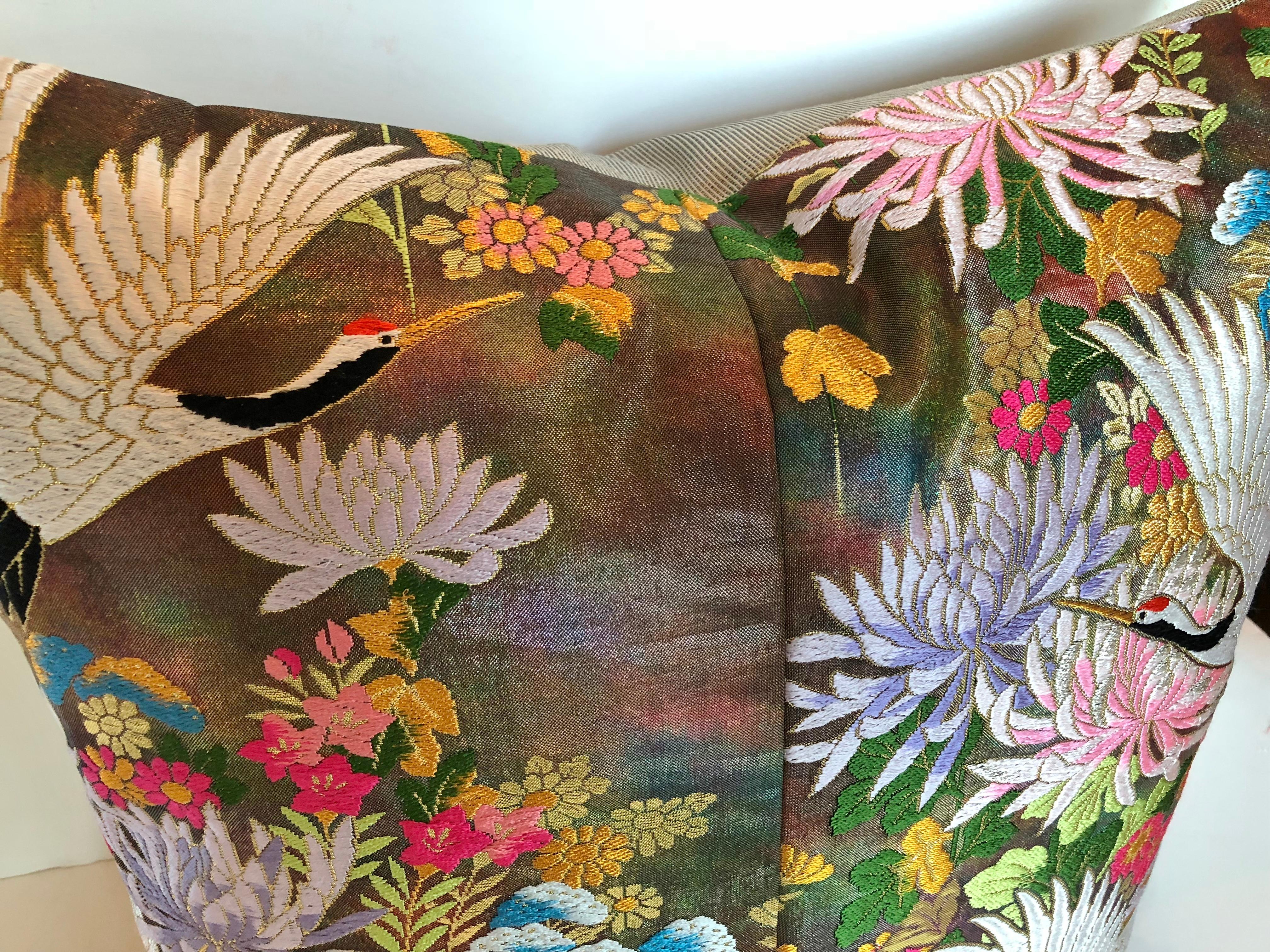 Custom Pillows by Maison Suzanne Cut from a Vintage Silk Japanese Wedding Kimono For Sale 1