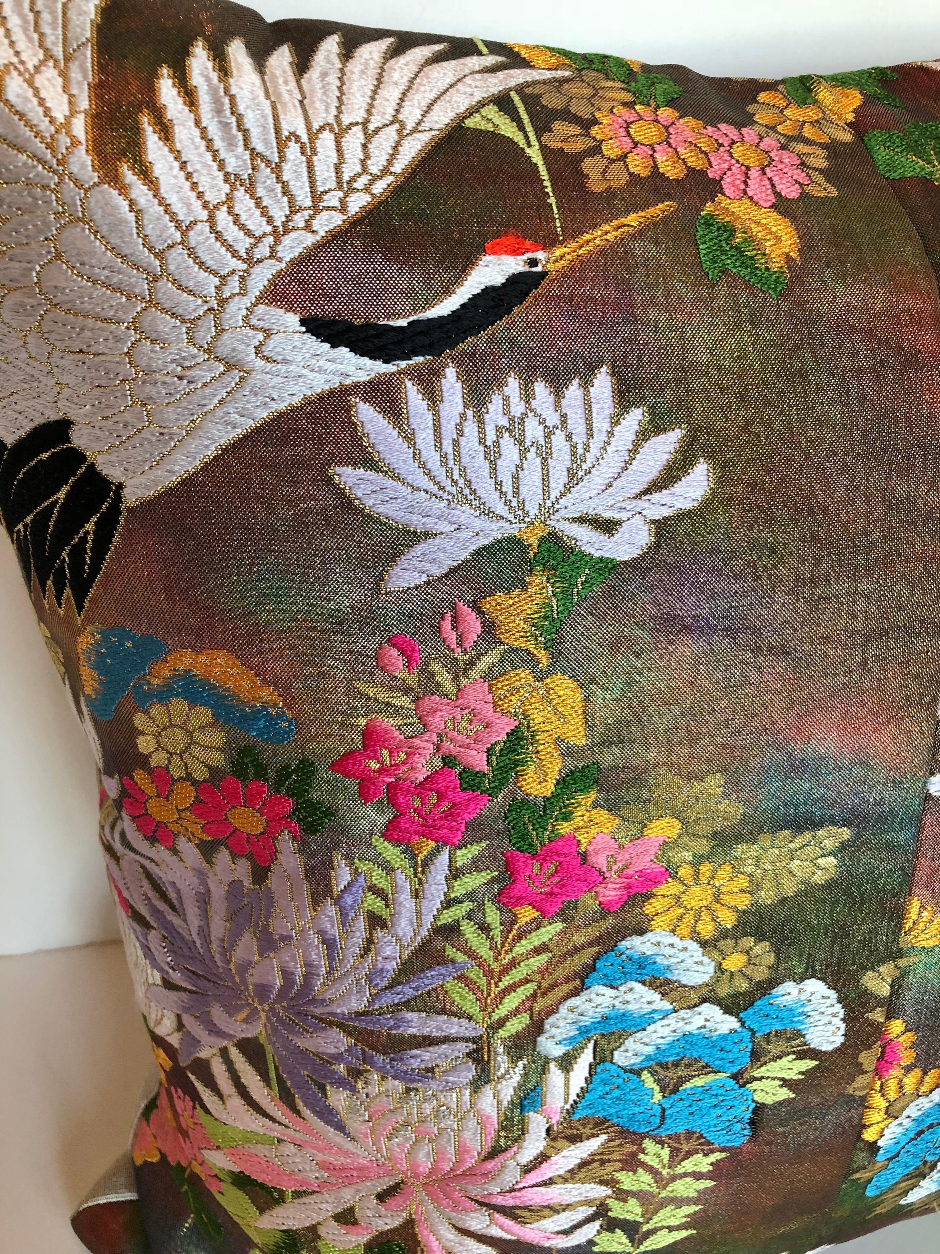 Custom Pillows by Maison Suzanne Cut from a Vintage Silk Japanese Wedding Kimono For Sale 3