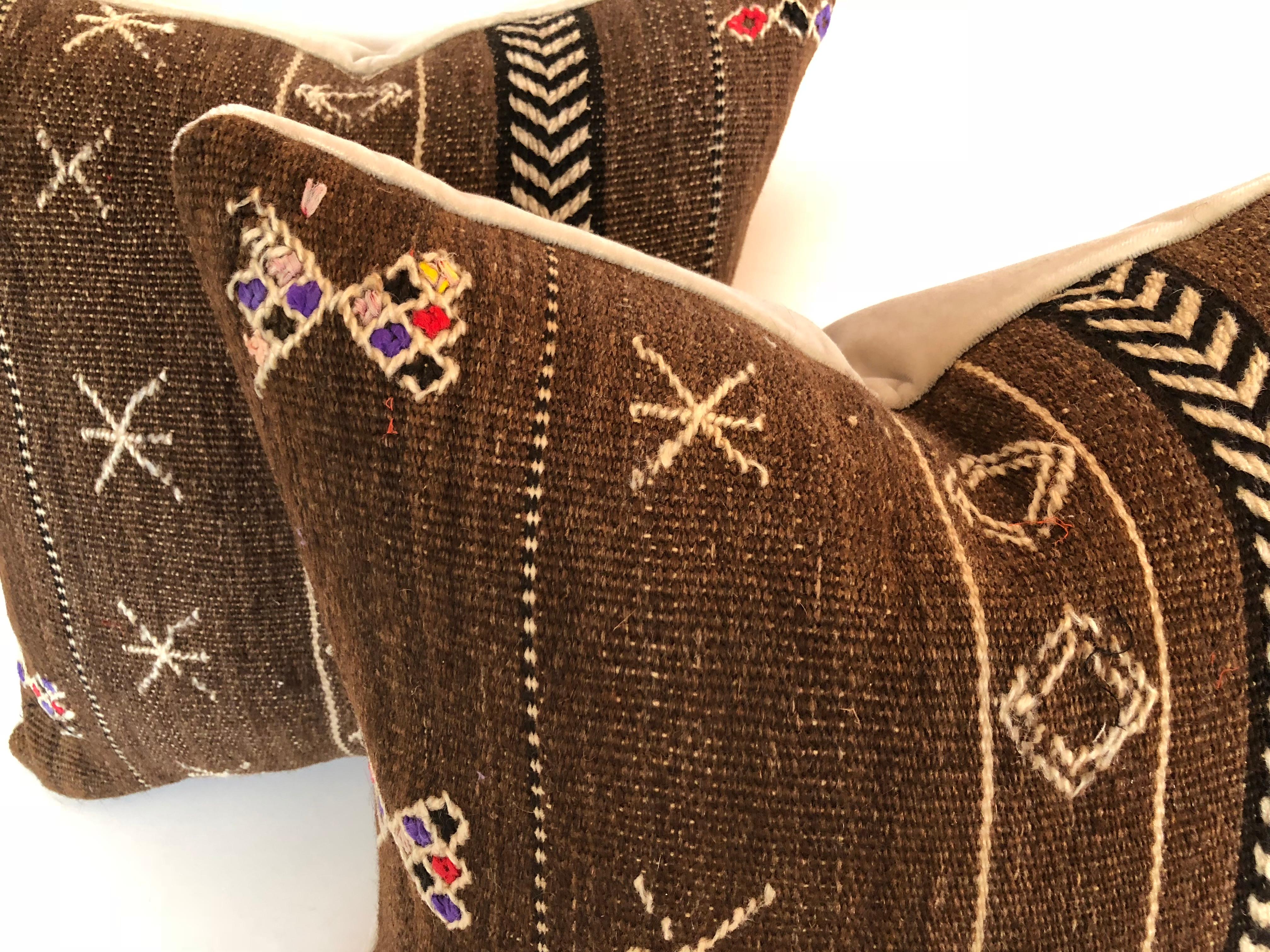 Tribal Custom Pillows by Maison Suzanne Cut from a Vintage Wool Moroccan Ourika Rug For Sale