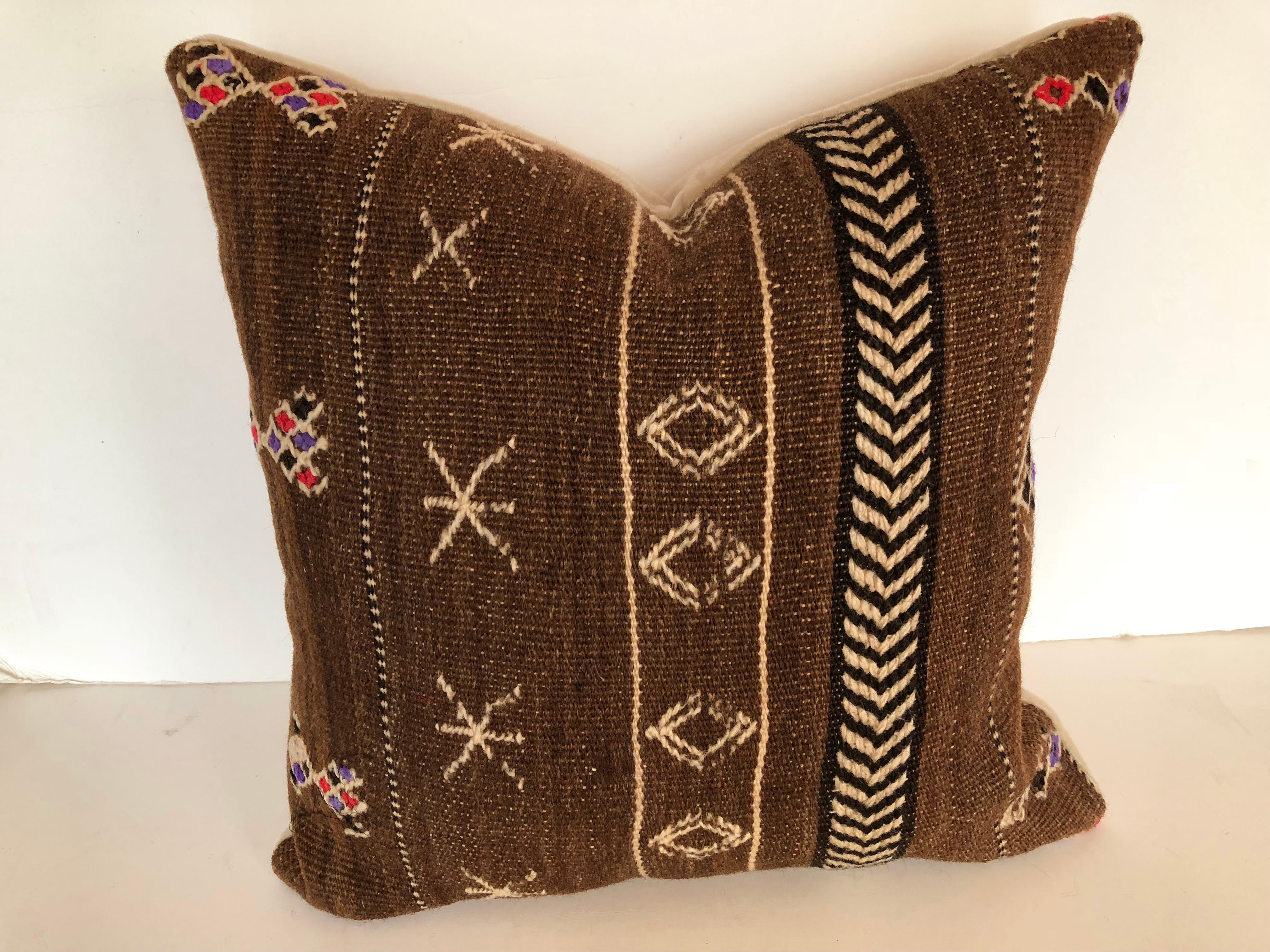 Hand-Woven Custom Pillows by Maison Suzanne Cut from a Vintage Wool Moroccan Ourika Rug For Sale