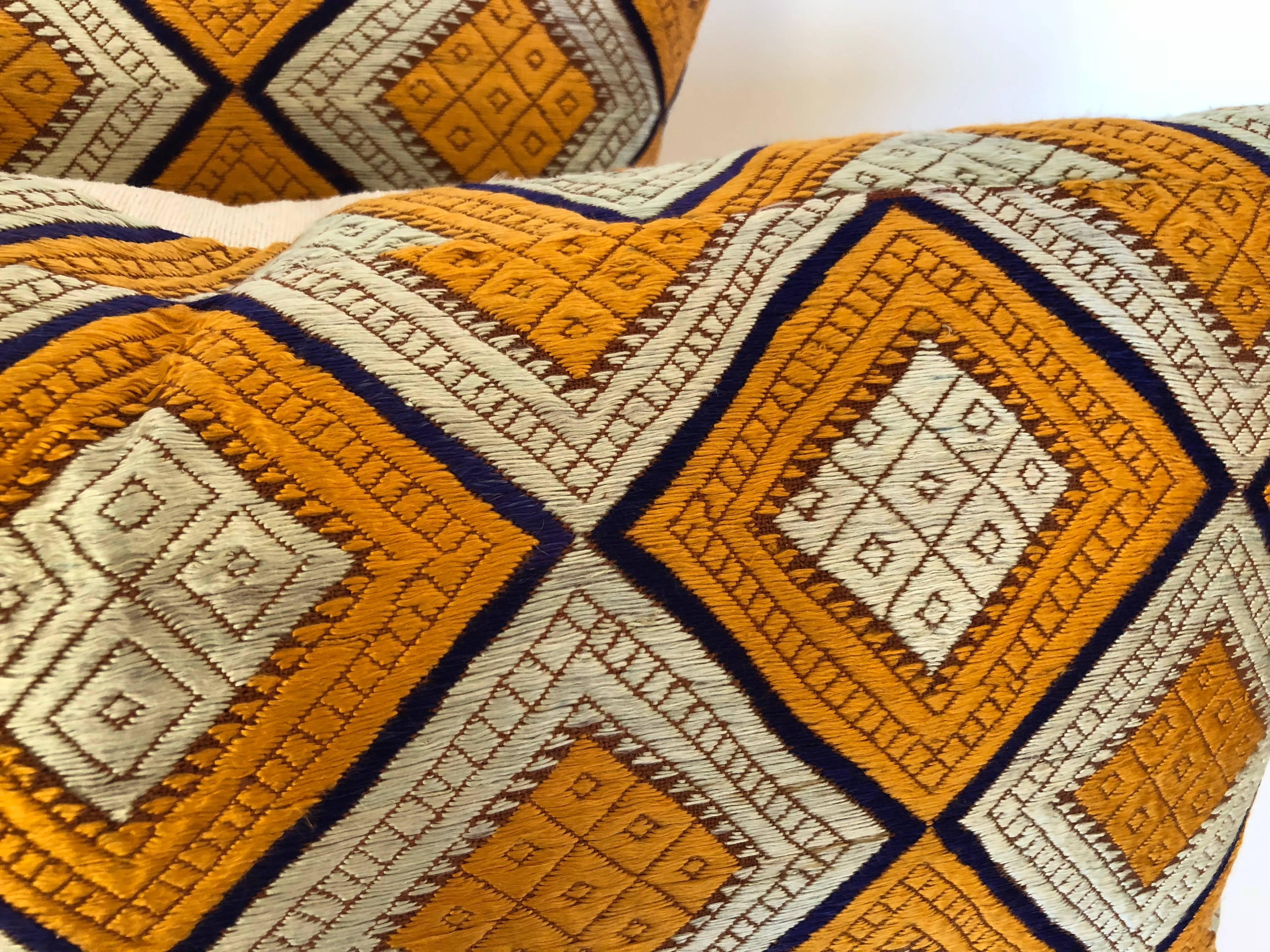 Custom Pillows Cut from a Silk Phulkari Bagh Wedding Shawl, Punjab, India In Good Condition For Sale In Glen Ellyn, IL