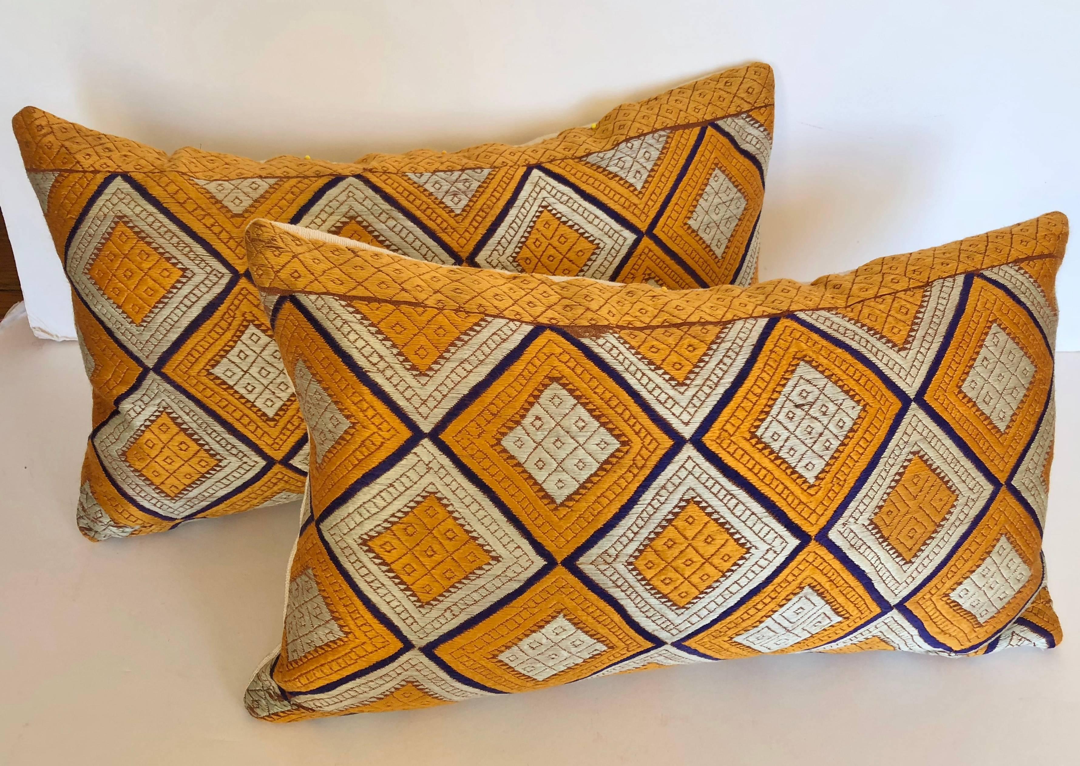 20th Century Custom Pillows Cut from a Silk Phulkari Bagh Wedding Shawl, Punjab, India For Sale