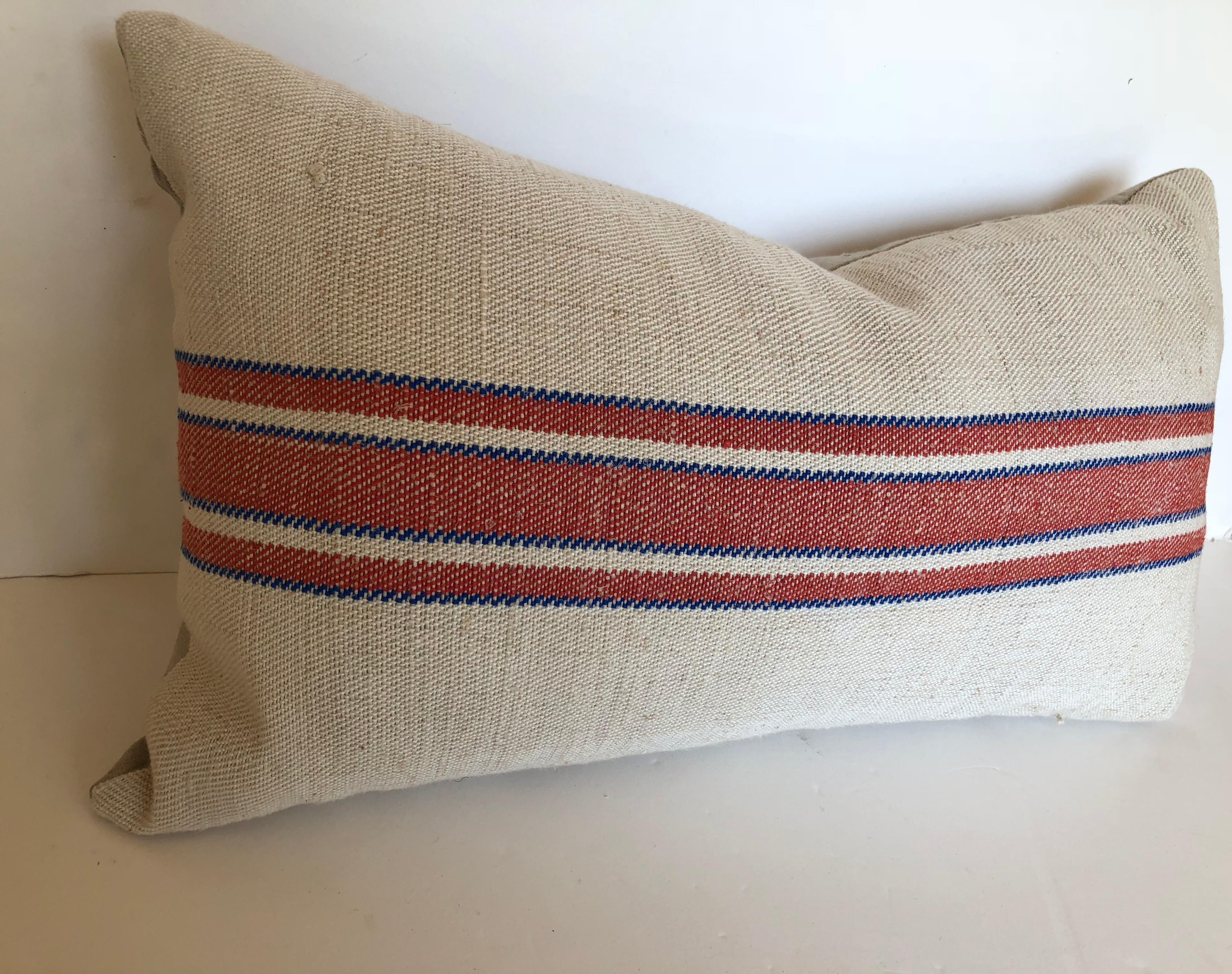 Custom Pillows Cut from a Vintage Handloomed Hemp and Linen German Grainsack In Good Condition For Sale In Glen Ellyn, IL