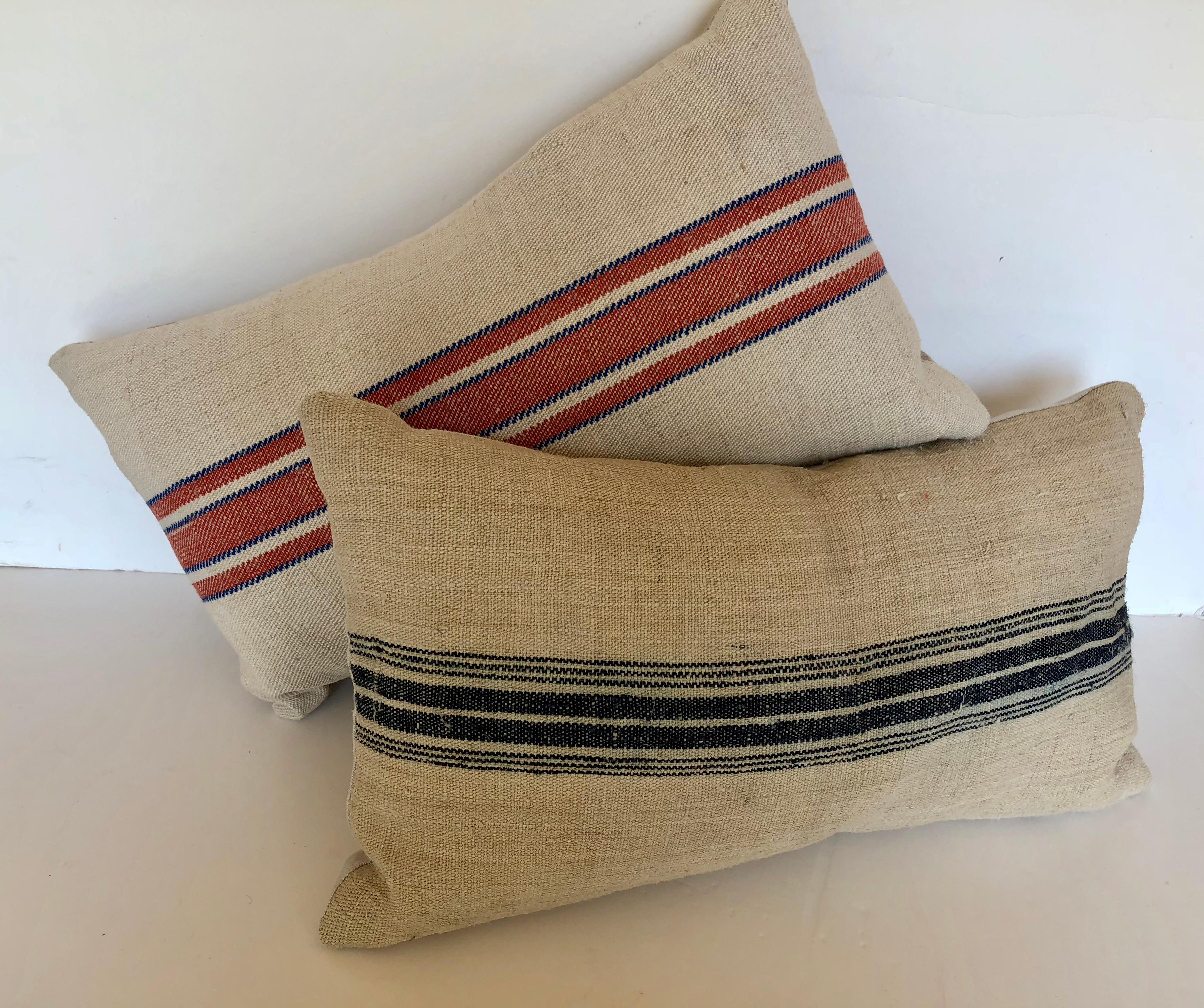 20th Century Custom Pillows Cut from a Vintage Handloomed Hemp and Linen German Grainsack For Sale