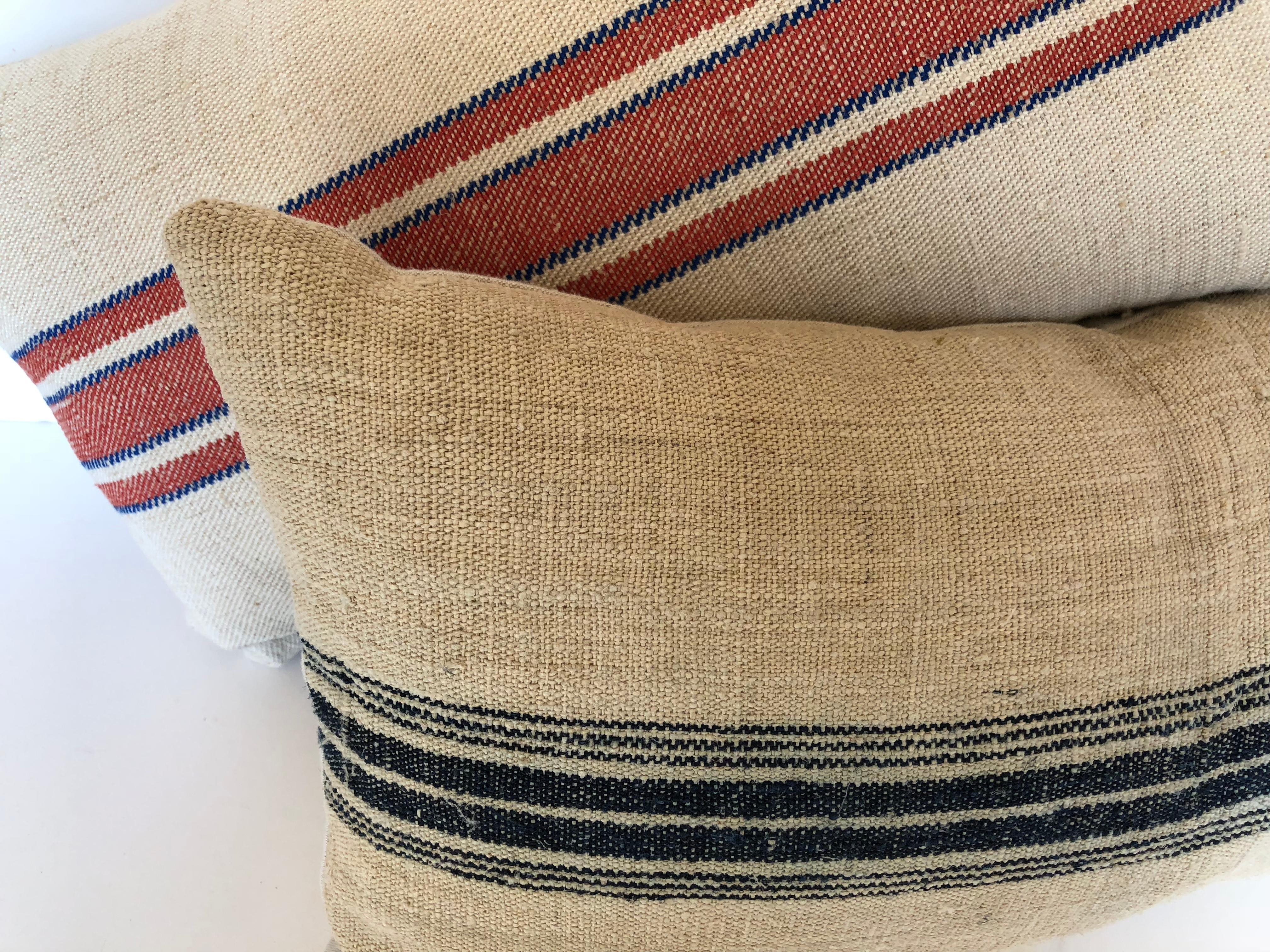 Custom Pillows Cut from a Vintage Handloomed Hemp and Linen German Grainsack For Sale 1