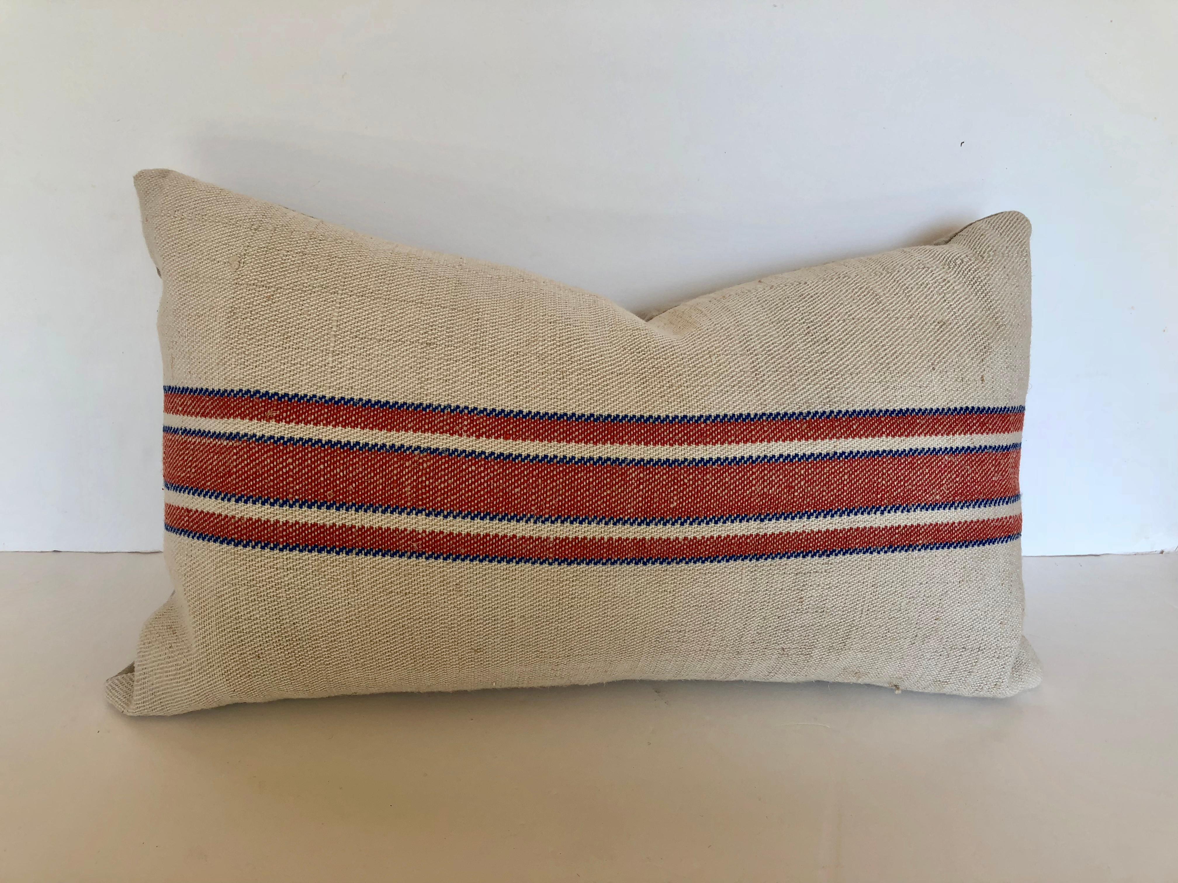 Custom Pillows Cut from a Vintage Handloomed Hemp and Linen German Grainsack For Sale 2