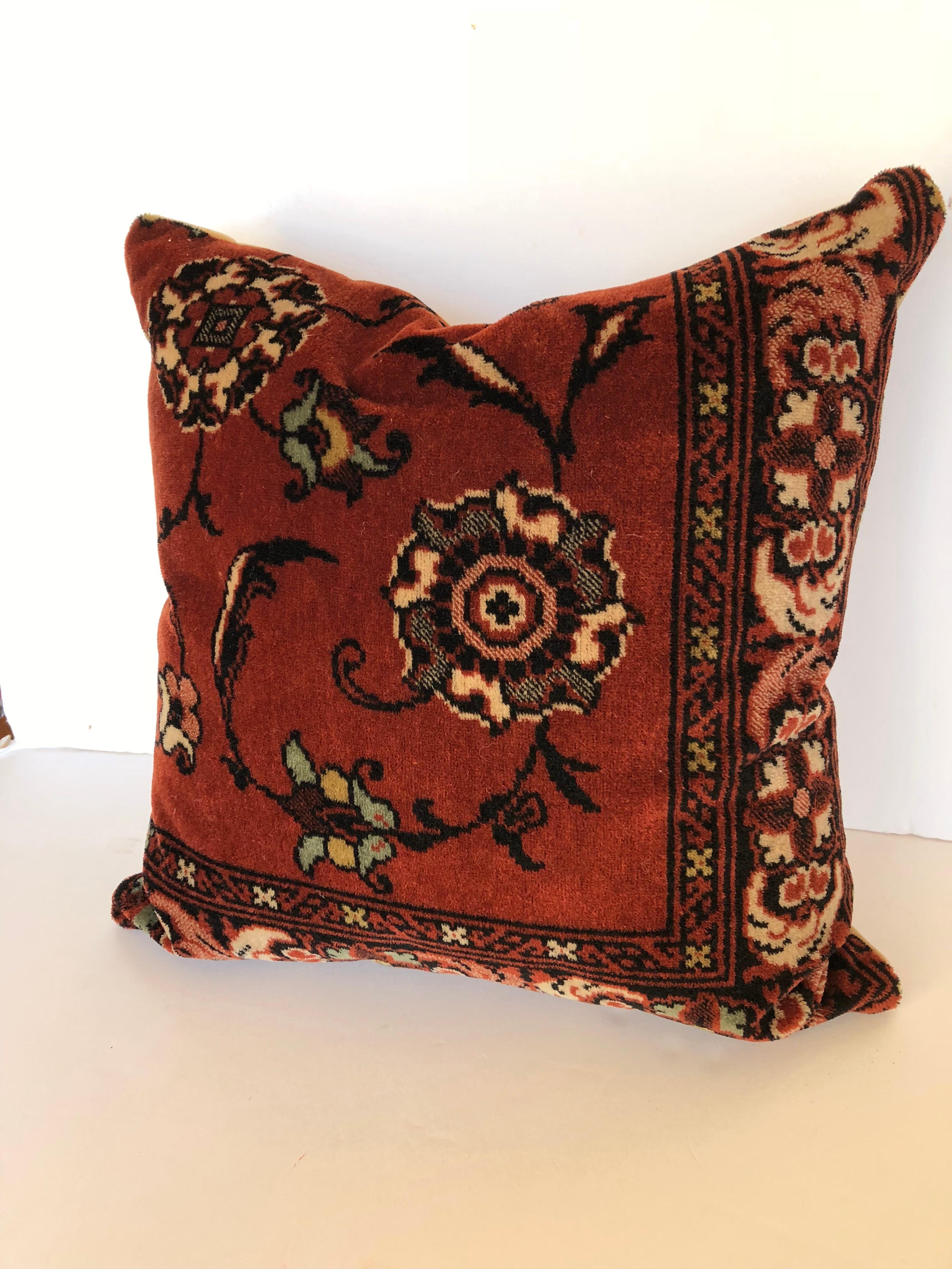 Custom pillows cut from a vintage mohair textile from the Netherlands, circa early 20th century. Textile is soft and lustrous, with the look of a Fine oriental rug.
It was used as a throw over a table in the Dutch homes during the winter and