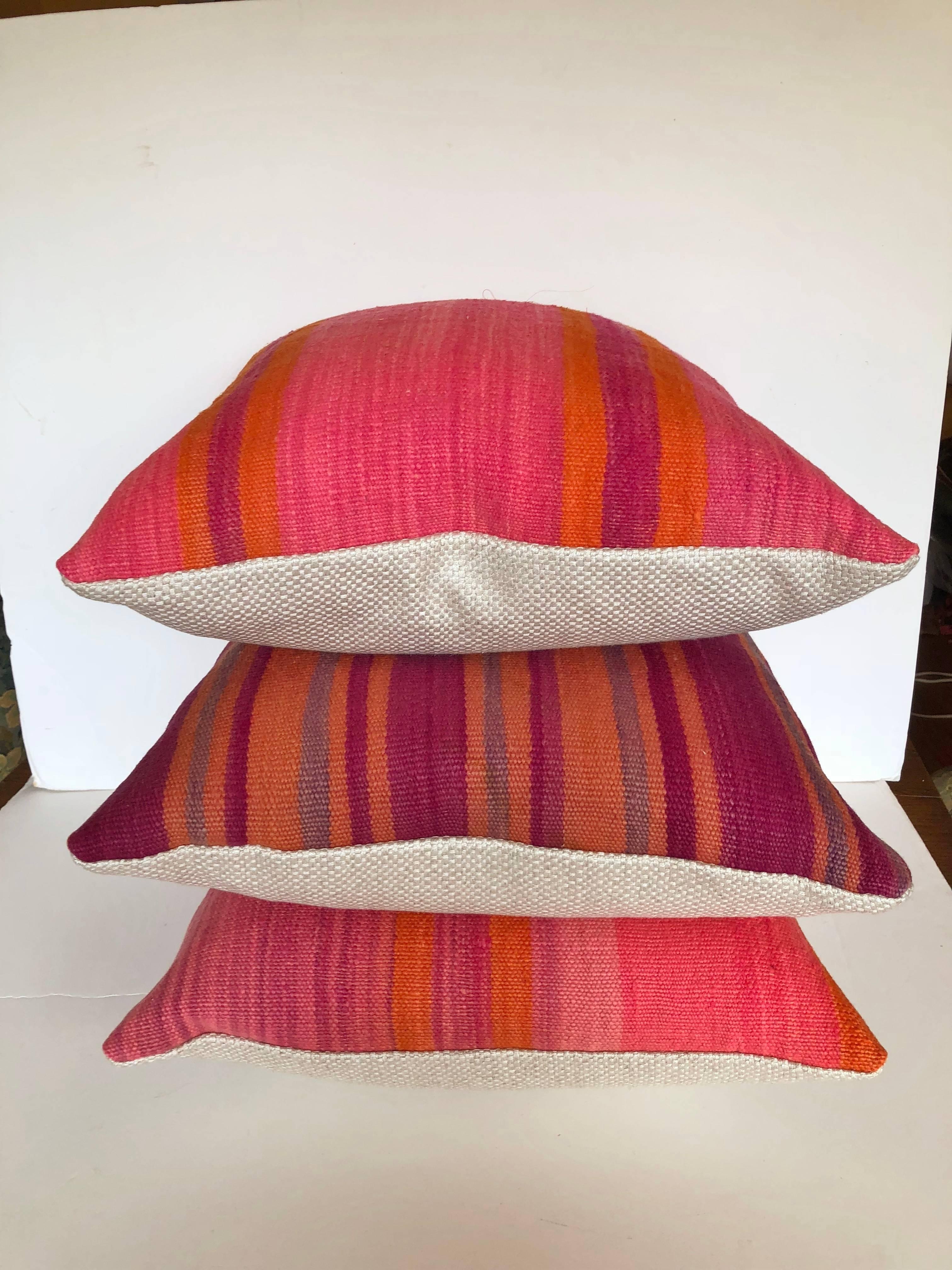 Mid-Century Modern Custom Pillows Cut from a Vintage Moroccan Hand Loomed Wool Rug, Atlas Mountains For Sale