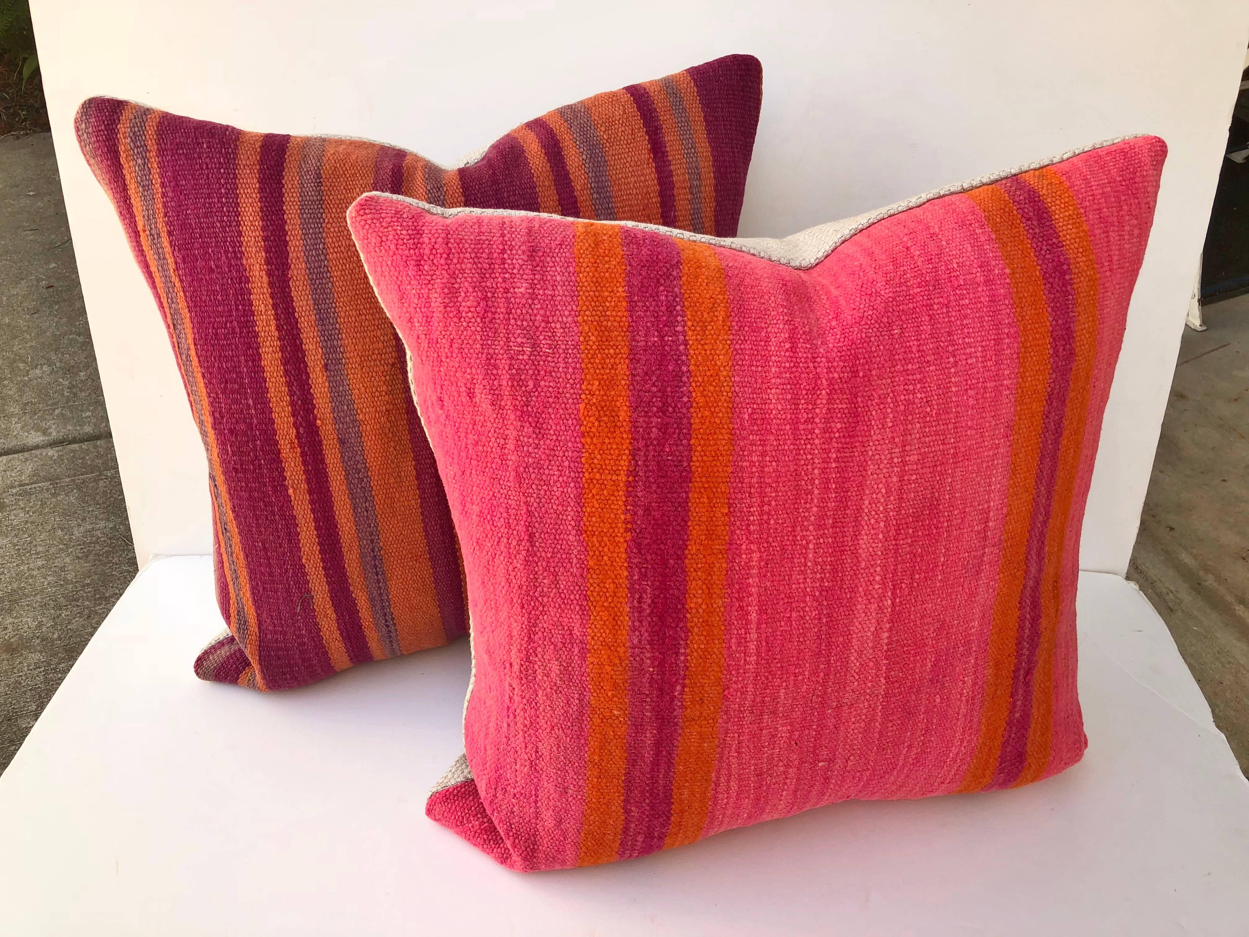 Hand-Woven Custom Pillows Cut from a Vintage Moroccan Hand Loomed Wool Rug, Atlas Mountains For Sale