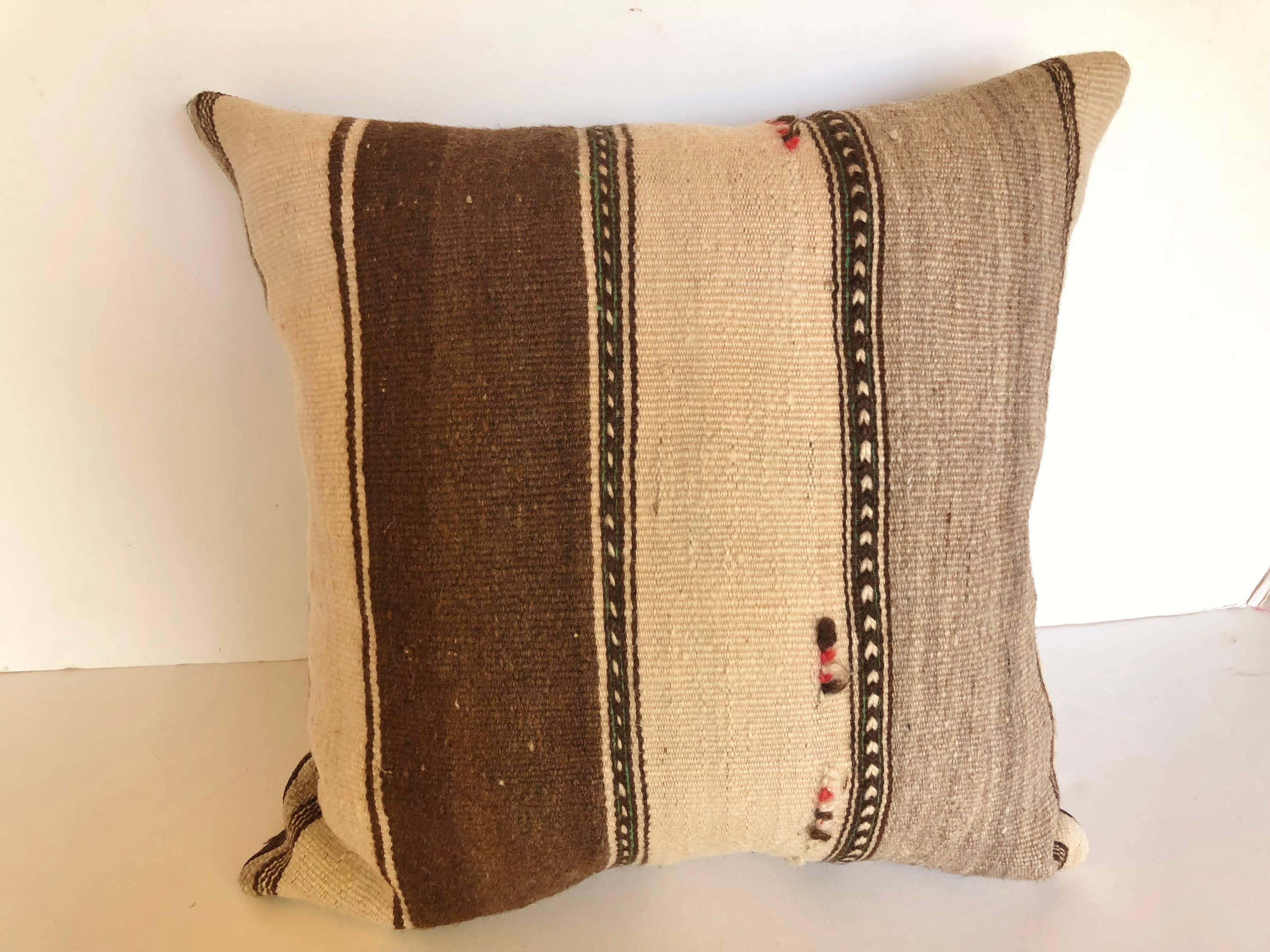 Art Deco Custom Pillows Cut from a Vintage Moroccan Wool Berber Rug, Atlas Mountains