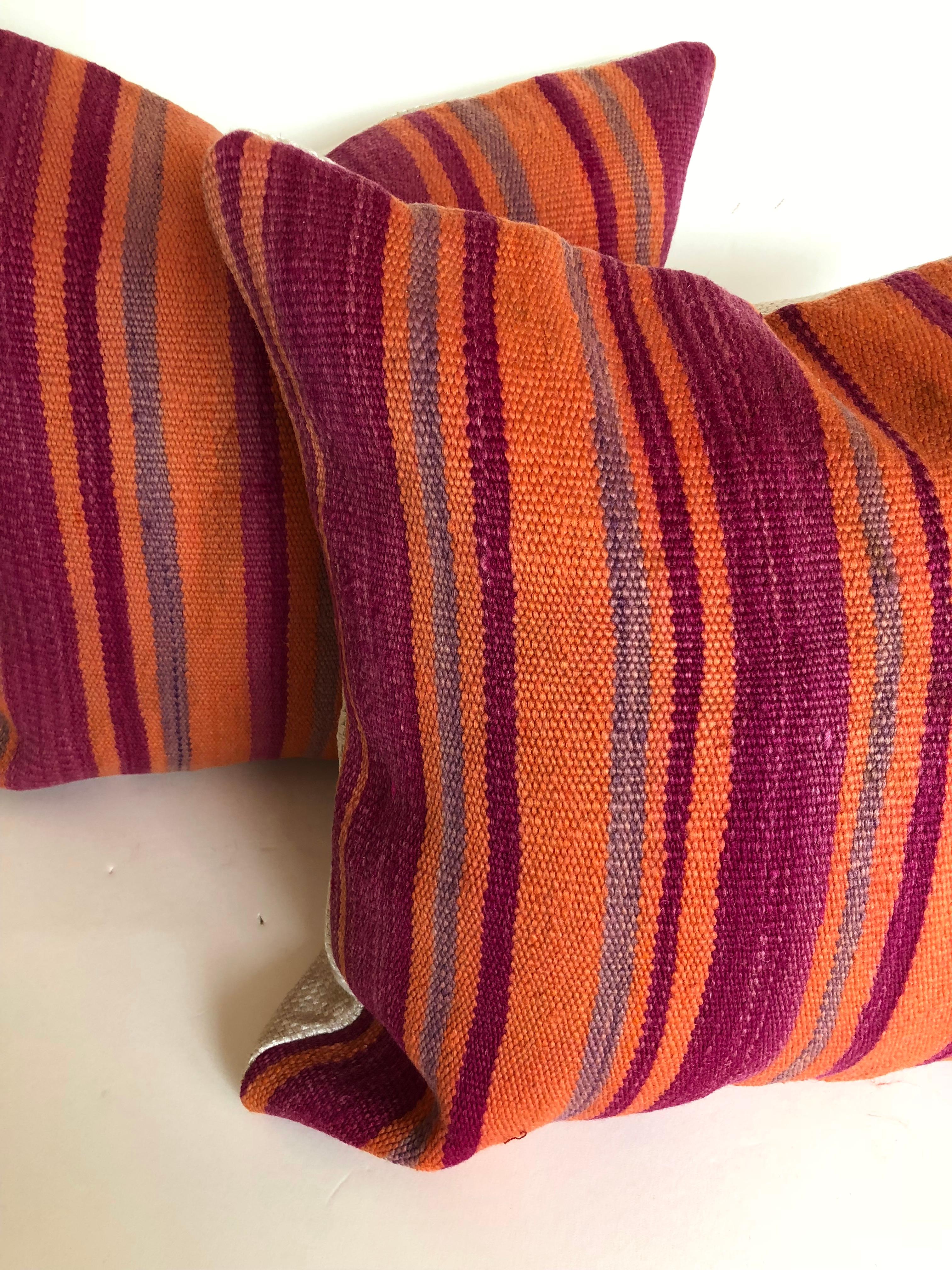 Mid-Century Modern Custom Pillows by Maison Suzanne Cut from a Vintage Moroccan Wool Berber Rug For Sale