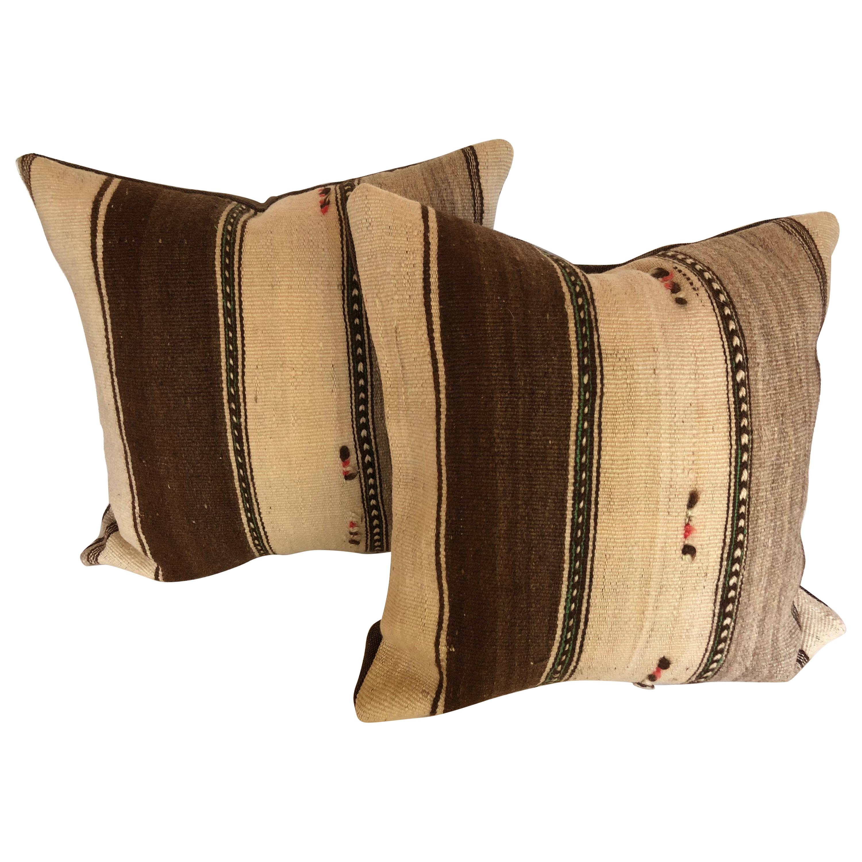 Custom Pillows Cut from a Vintage Moroccan Wool Berber Rug, Atlas Mountains