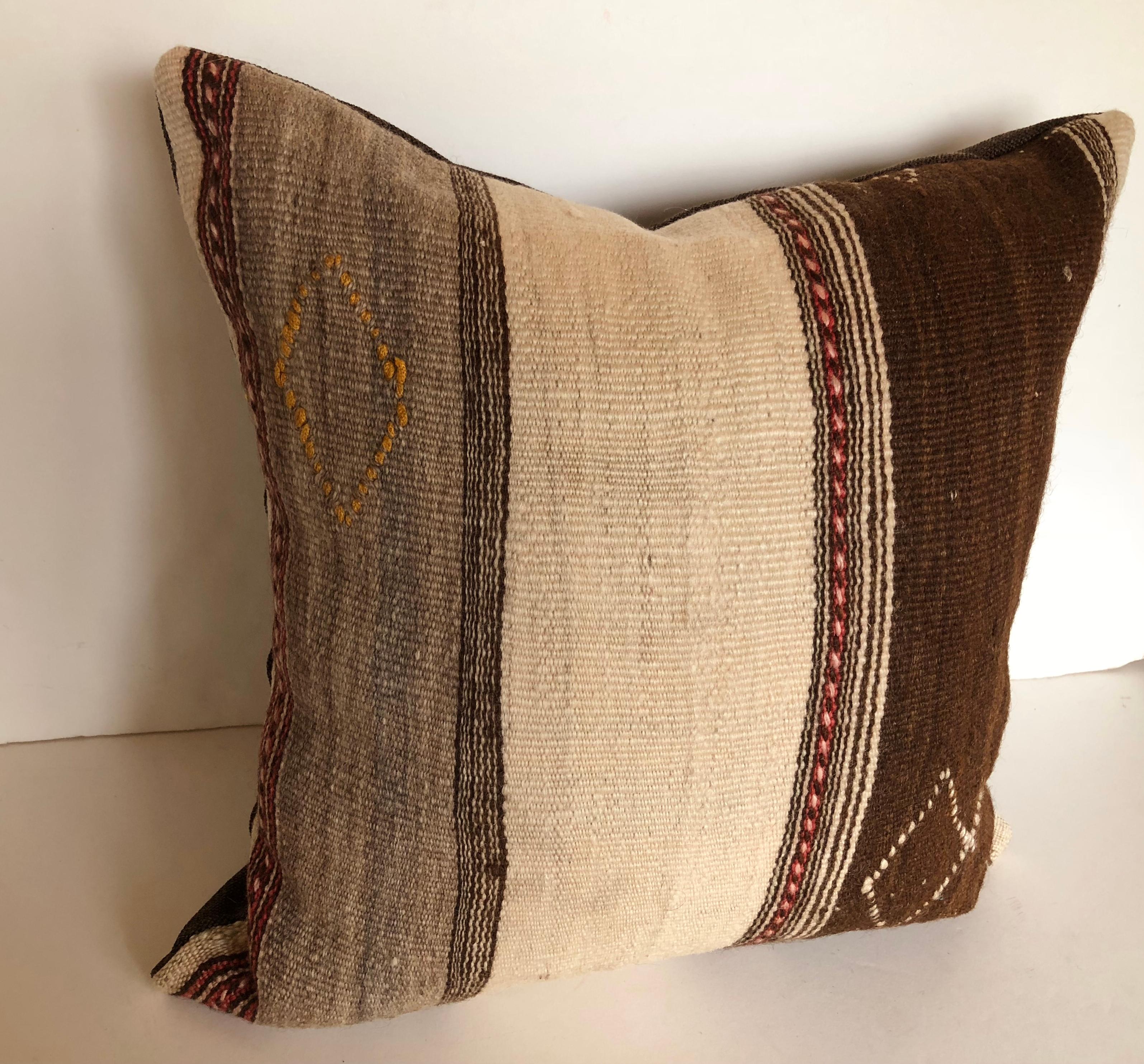 Tribal Custom Pillows Cut from a Vintage Moroccan Wool Ourika Rug, Atlas Mountains