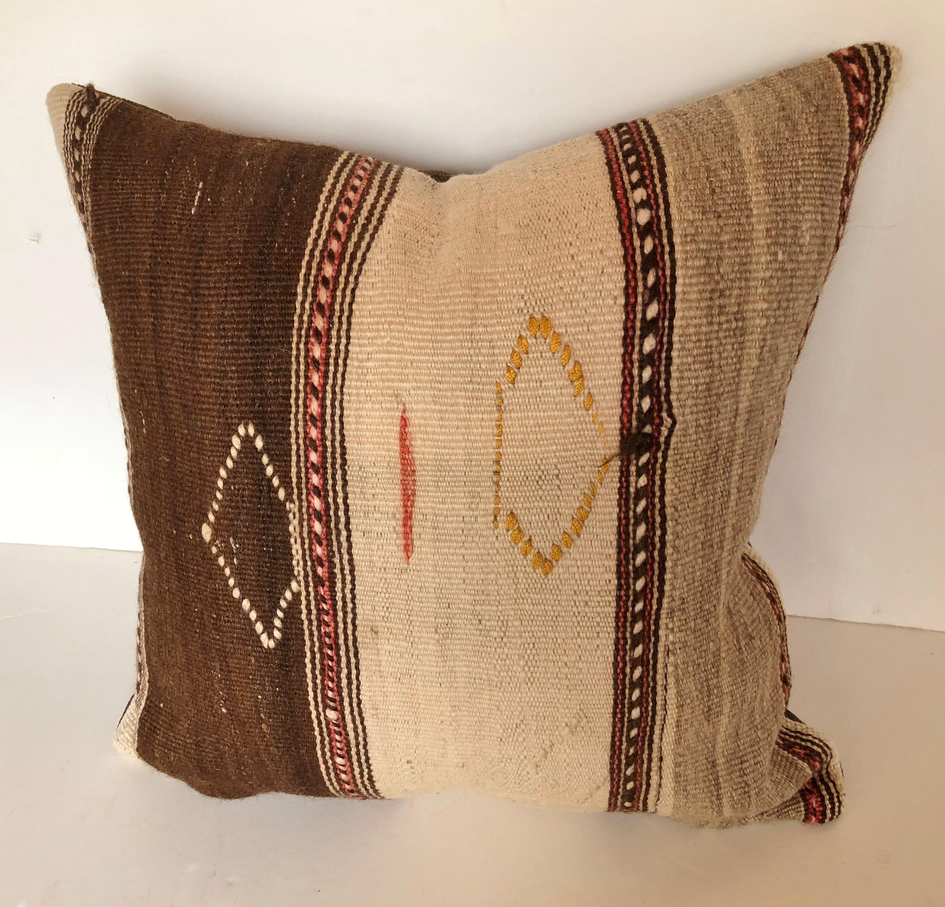 Hand-Woven Custom Pillows Cut from a Vintage Moroccan Wool Ourika Rug, Atlas Mountains