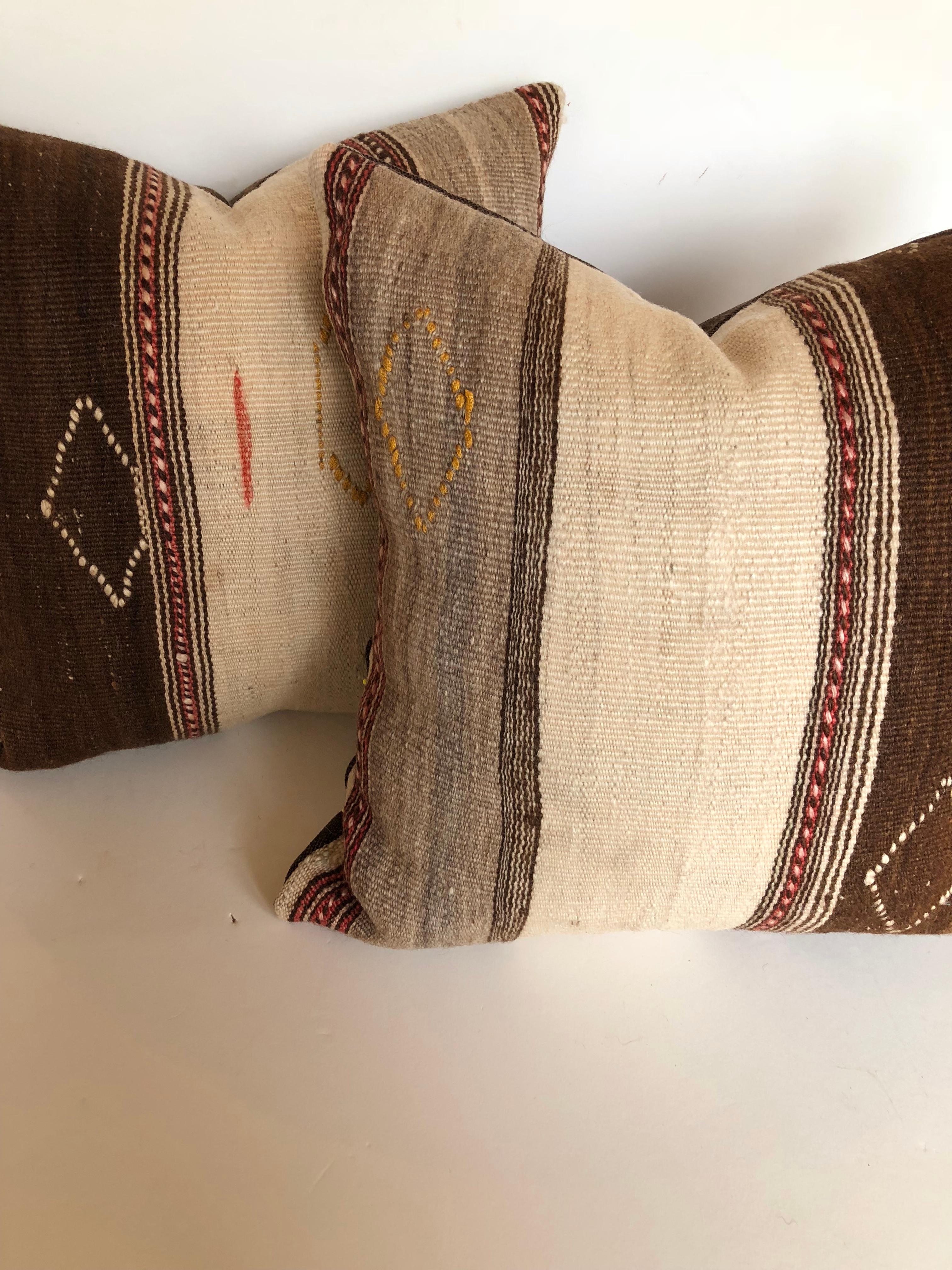 20th Century Custom Pillows Cut from a Vintage Moroccan Wool Ourika Rug, Atlas Mountains