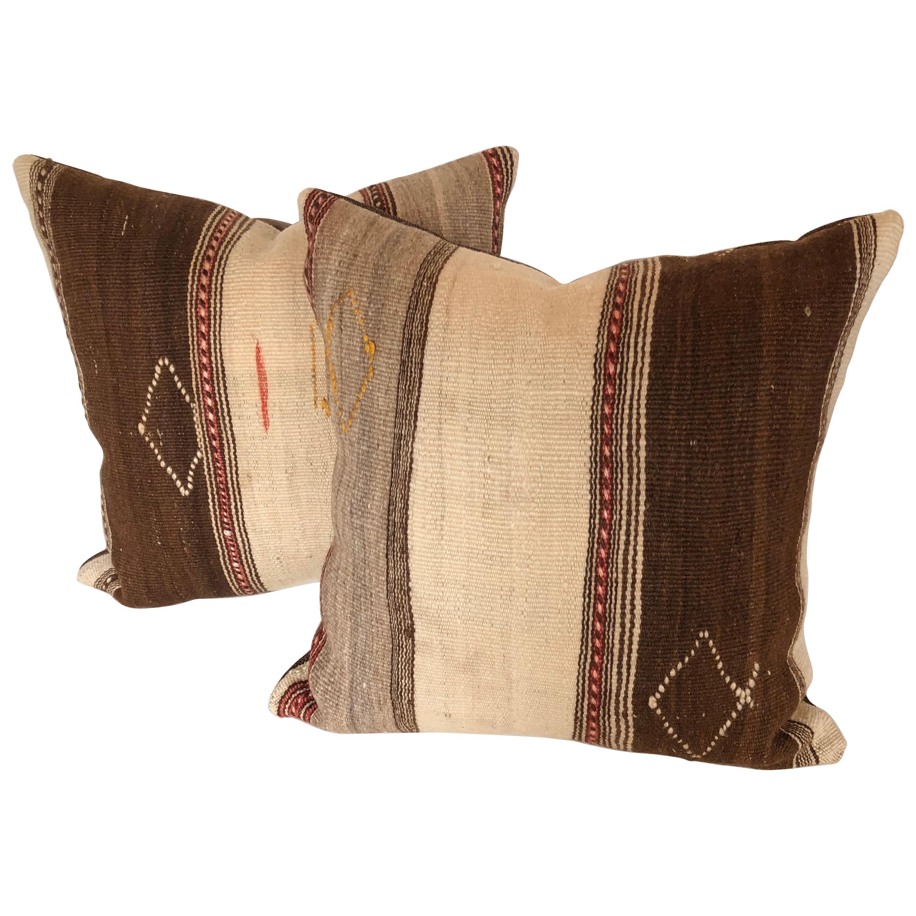 Custom Pillows Cut from a Vintage Moroccan Wool Ourika Rug, Atlas Mountains