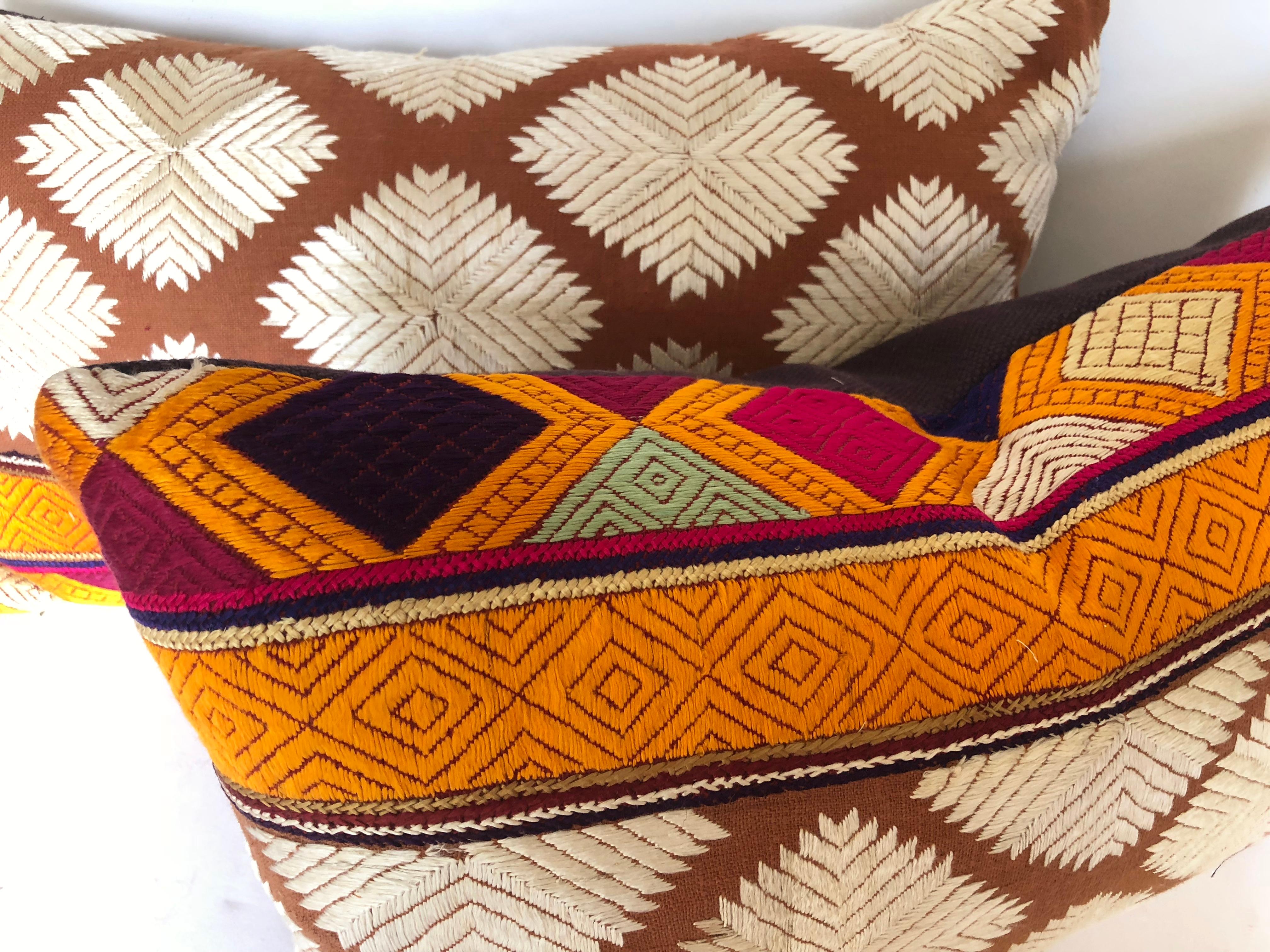 Custom Pillows Cut from a Vintage Silk Embroidered Phulkari Bagh, Punjab, India 1