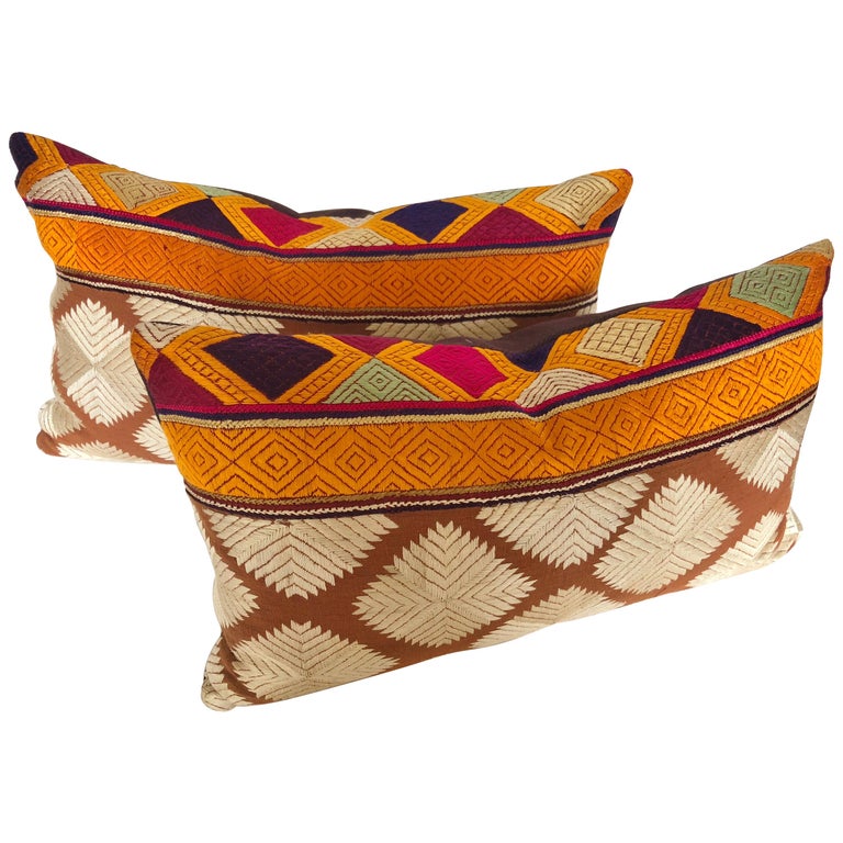 Custom Pillows Cut from a Vintage Silk Embroidered Phulkari Bagh