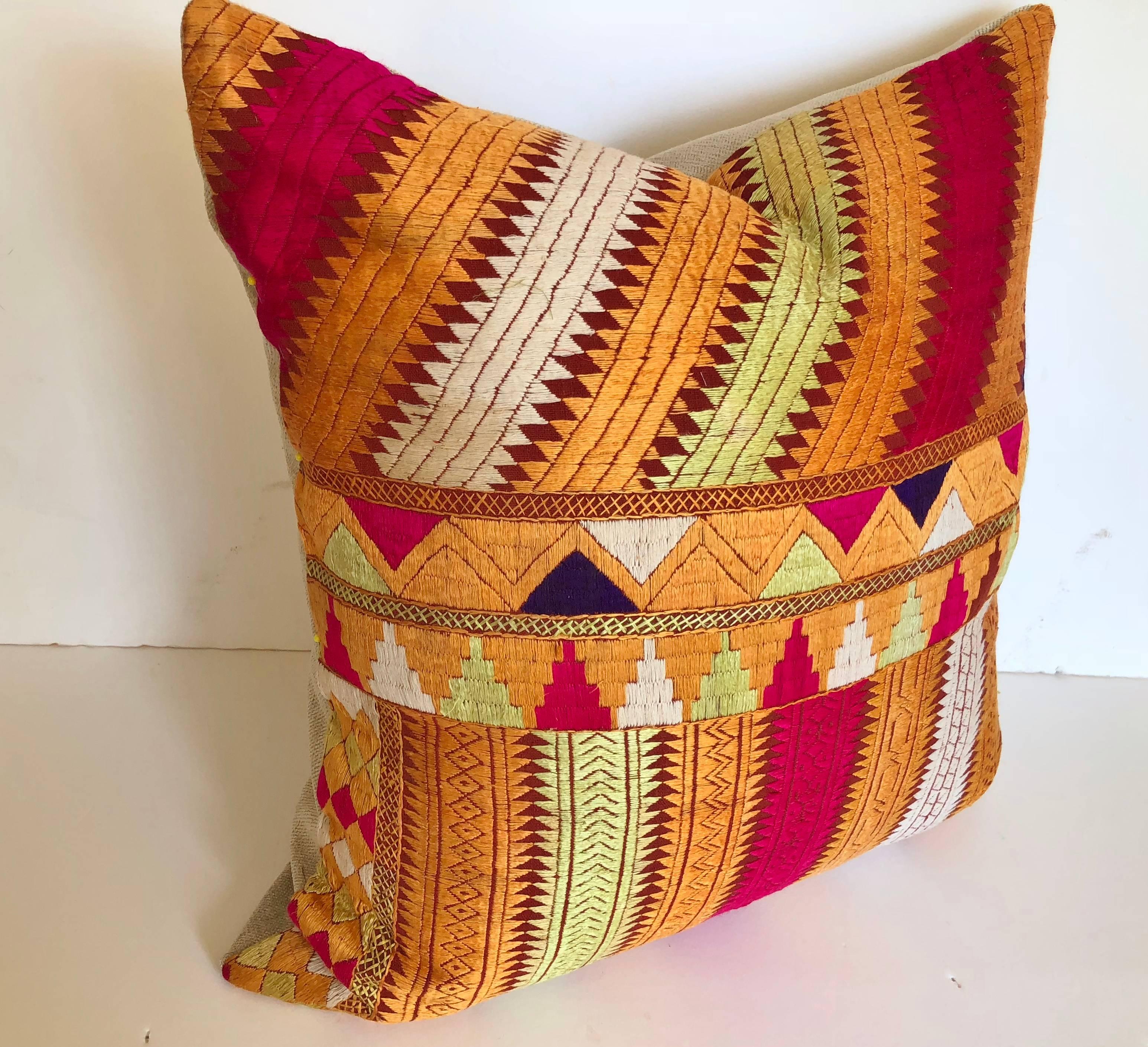 Custom Pillows by Maison Suzanne Cut from a Vintage Silk Embroidered Phulkari 1