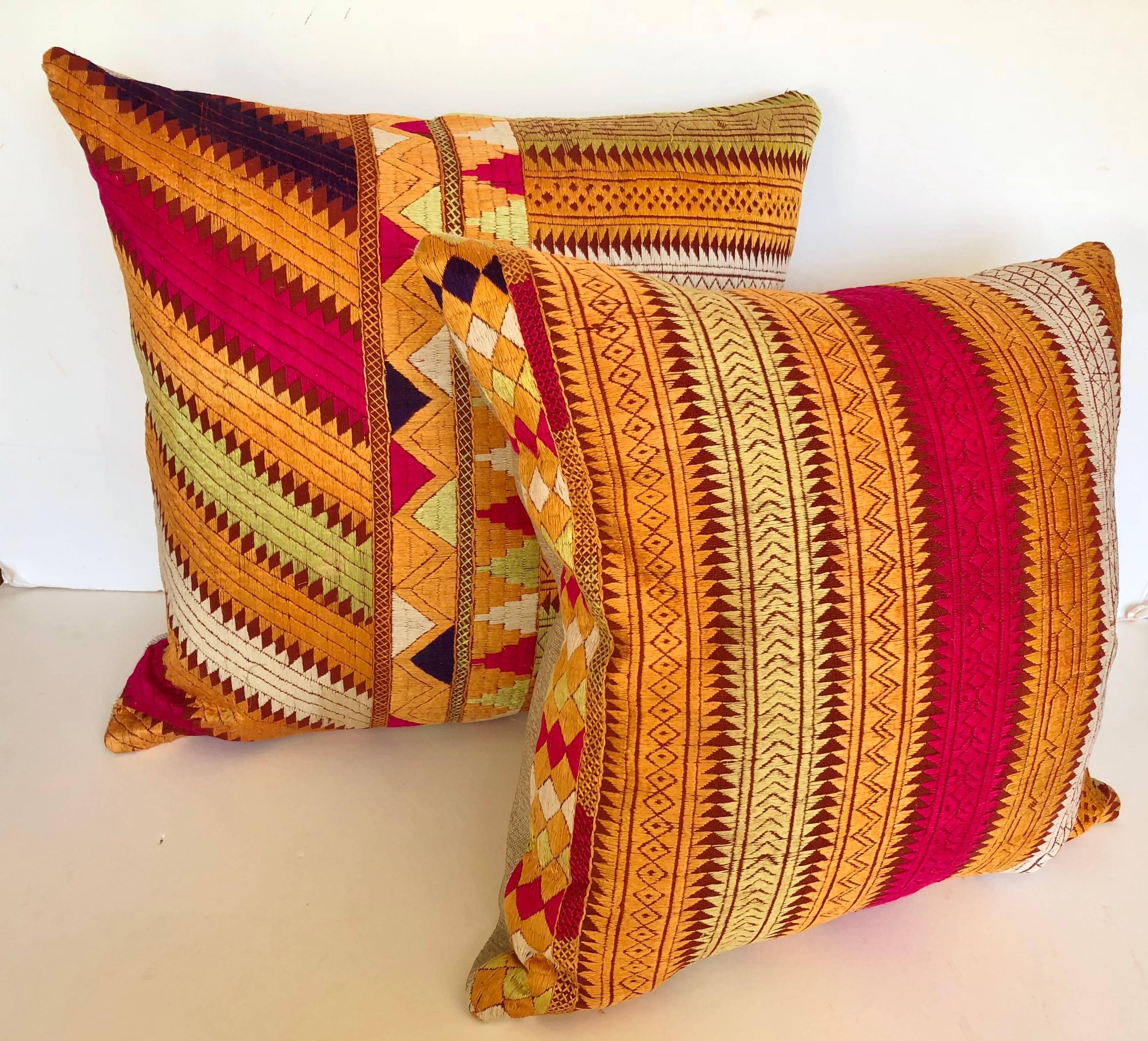 Custom Pillows by Maison Suzanne Cut from a Vintage Silk Embroidered Phulkari 2