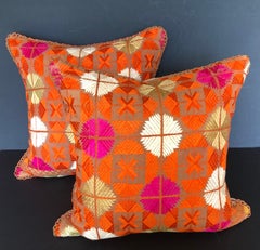 Custom Pillows Cut from a Vintage Silk Embroidered Phulkari Wedding Shawl, India