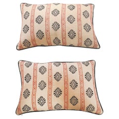 Custom Pillows in Red & Indigo Printed Fabric - a Pair