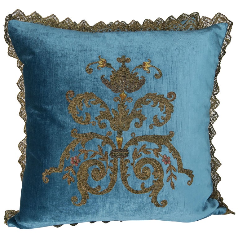 Custom Pillows With 19th Century Gold Metallic Appliques By