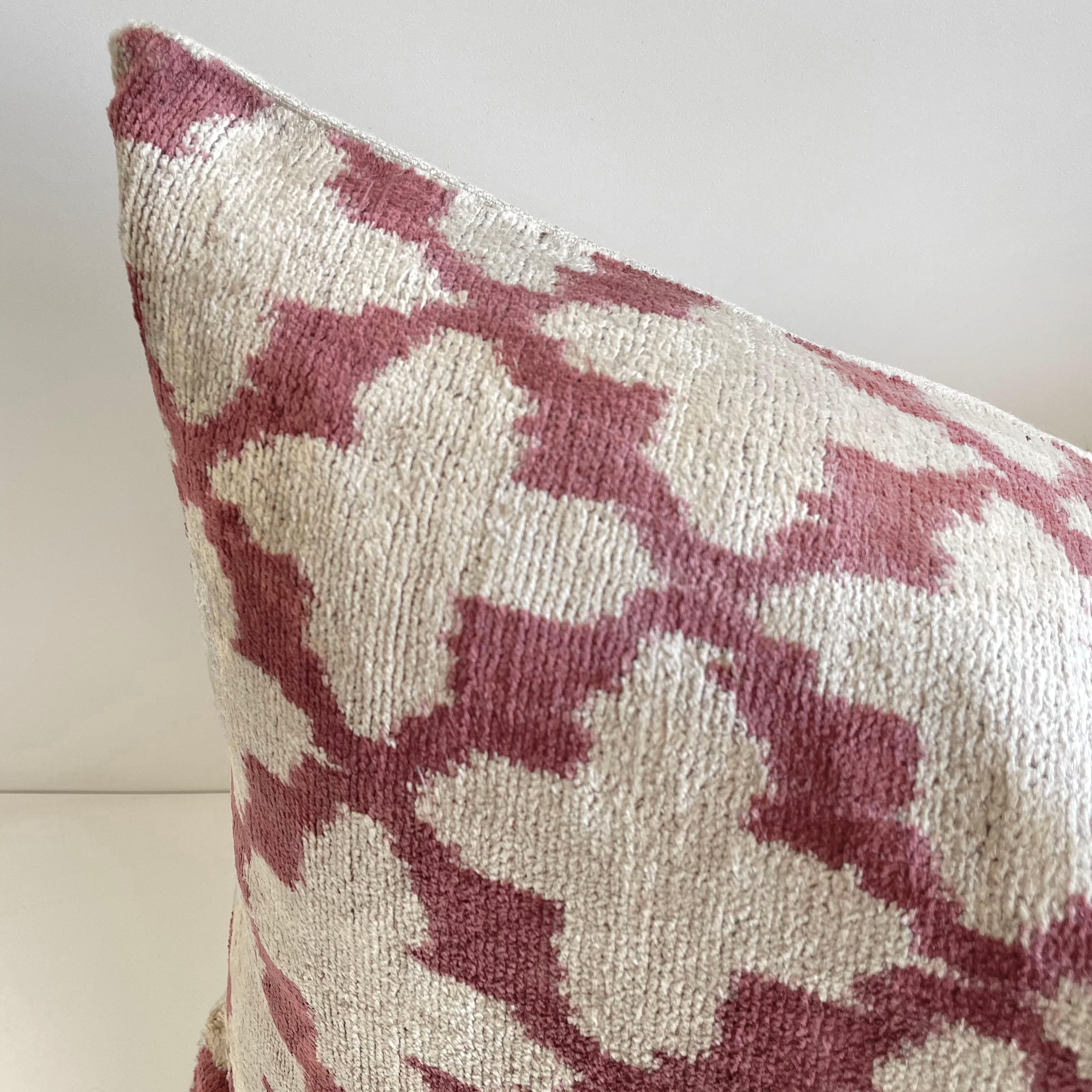 Contemporary Custom Pink and Natural Silk Velvet Pillow
