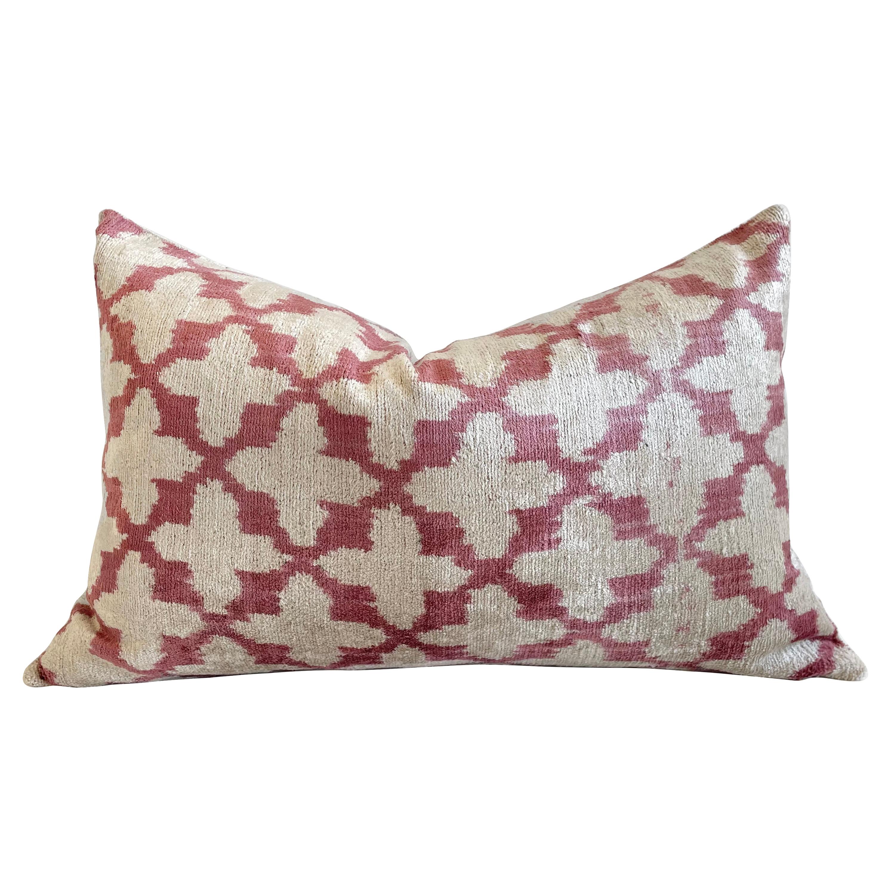 Custom Pink and Natural Silk Velvet Pillow For Sale