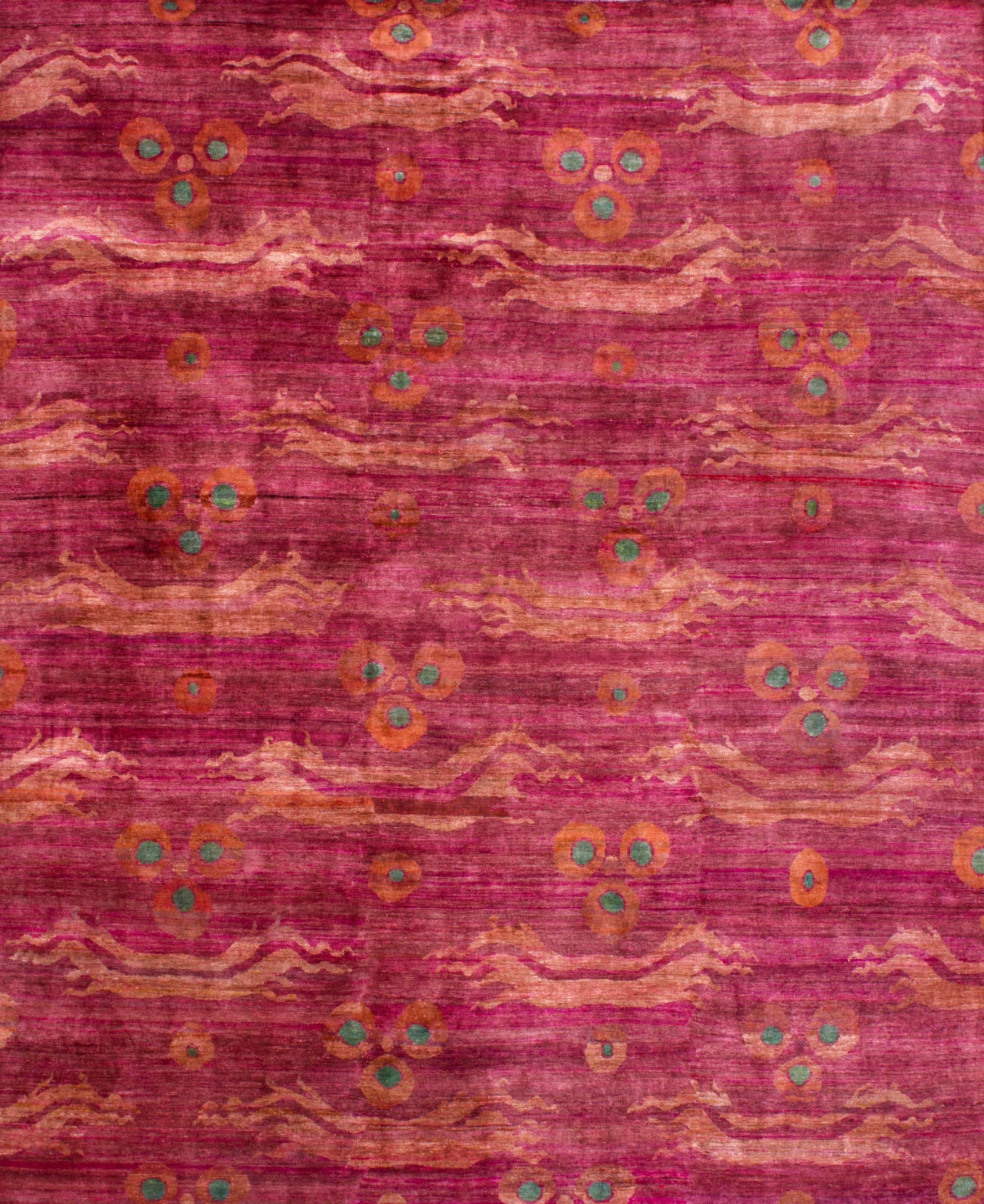 Custom Pink Fuchsia Chinese Design Hand-knotted Natural Silk Rug and Pad In New Condition In New York, NY
