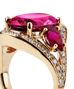 Custom Pink & Red Tourmaline Diamond 18k Rose Gold Ring