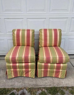 Custom Pink Striped Slipper Chairs by Calico Corners-A Pair