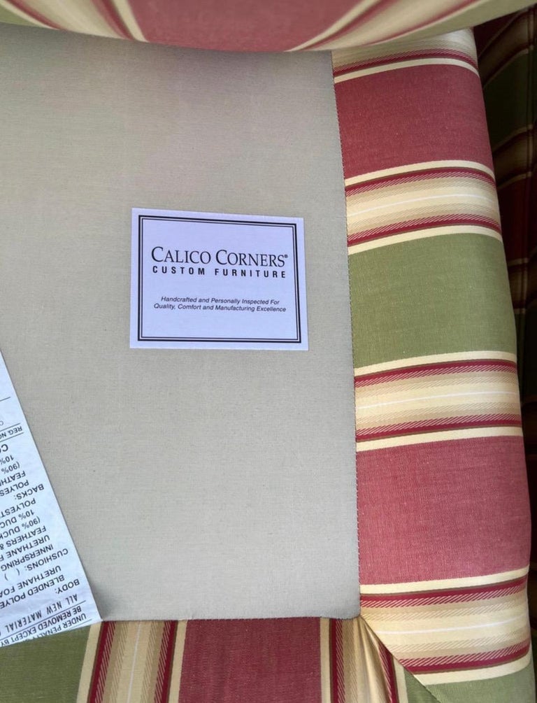 Custom Pink Striped Slipper Chairs by Calico CornersA Pair For Sale at