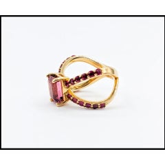 Custom Pink Tourmaline & Ruby Ring in 14k Yellow Gold