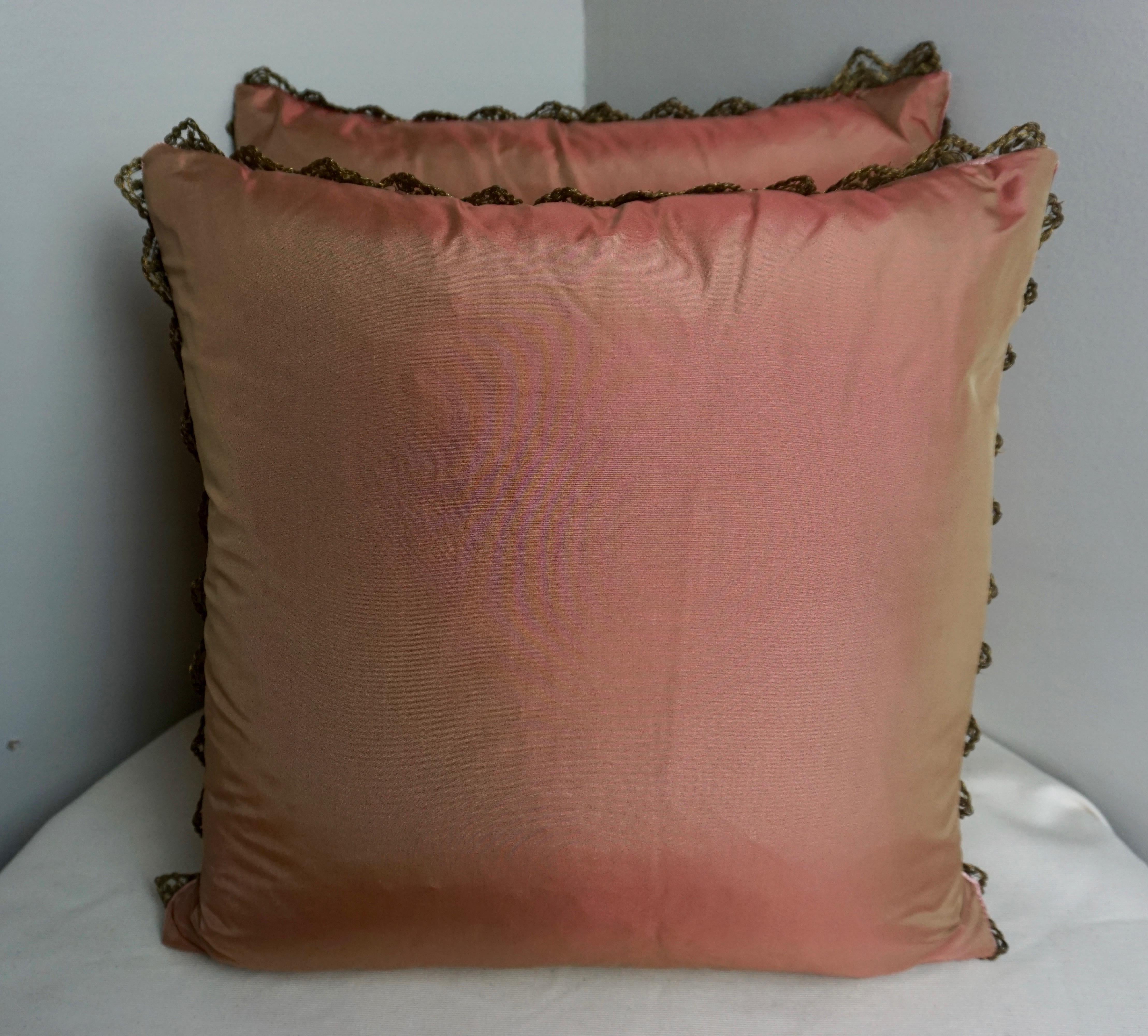 French Custom Pink Velvet Appliqued Pillows by Melissa Levinson