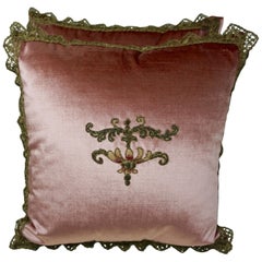 Custom Pink Velvet Appliqued Pillows by Melissa Levinson