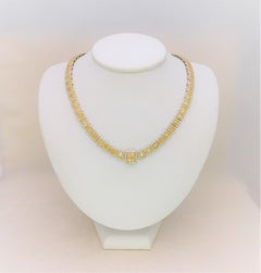 Custom Platinum 43.87 Carat Natural Canary Yellow Diamond Halo Princess Necklace