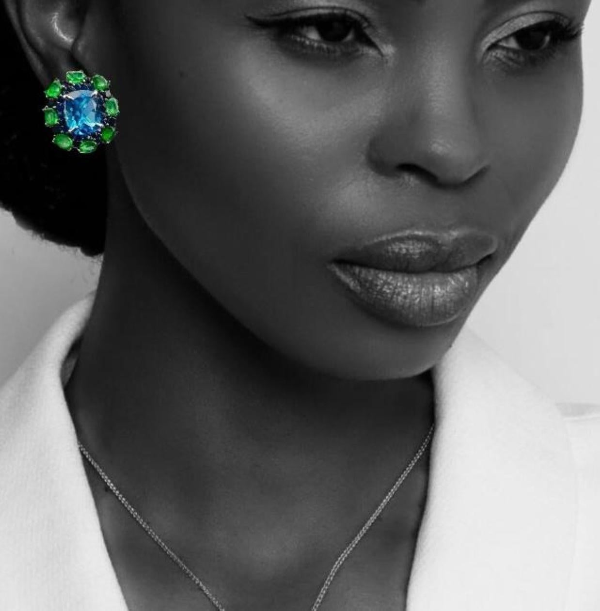 CUSTOM ORDER
Overall Style: These earrings showcase a classic and elegant design with a strong emphasis on color and gemstone brilliance. The oval-shaped halo setting highlights the central blue topaz and creates a stunning visual impact.

Metal: