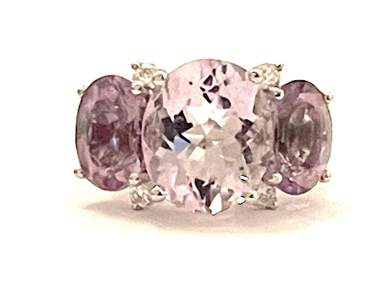 Custom Platinum Gum Drop Ring with Morganite and Rock Crystal and Diamonds For Sale 4