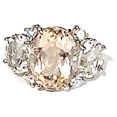 Custom Platinum Gum Drop Ring with Morganite and Rock Crystal and Diamonds