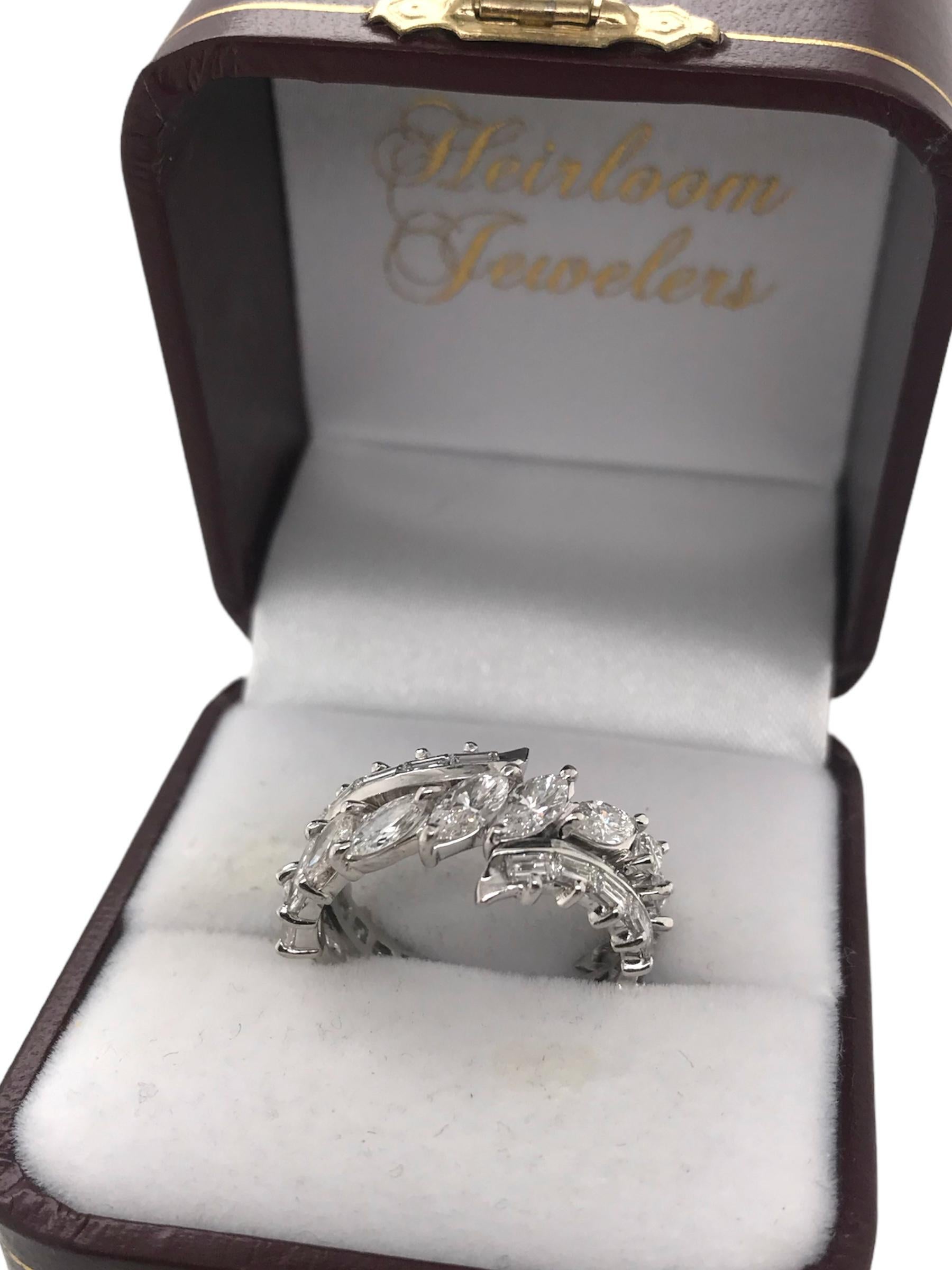 Custom Platinum Marquise & Baguette Diamond Band For Sale 4