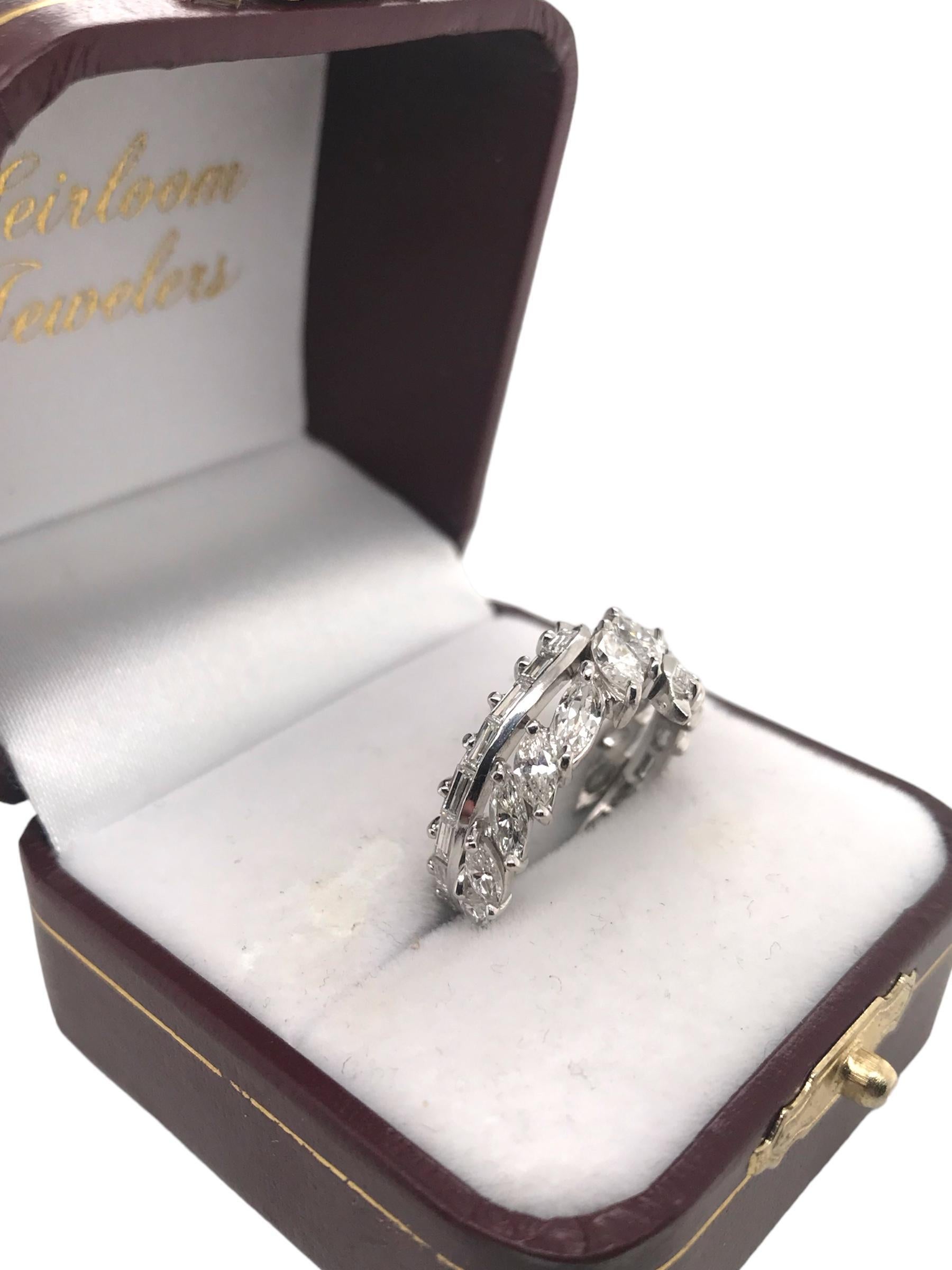 Custom Platinum Marquise & Baguette Diamond Band For Sale 6