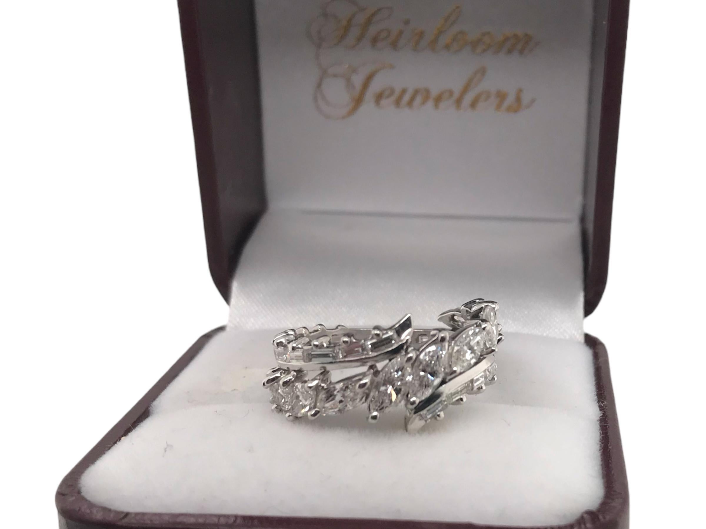 Custom Platinum Marquise & Baguette Diamond Band For Sale 8