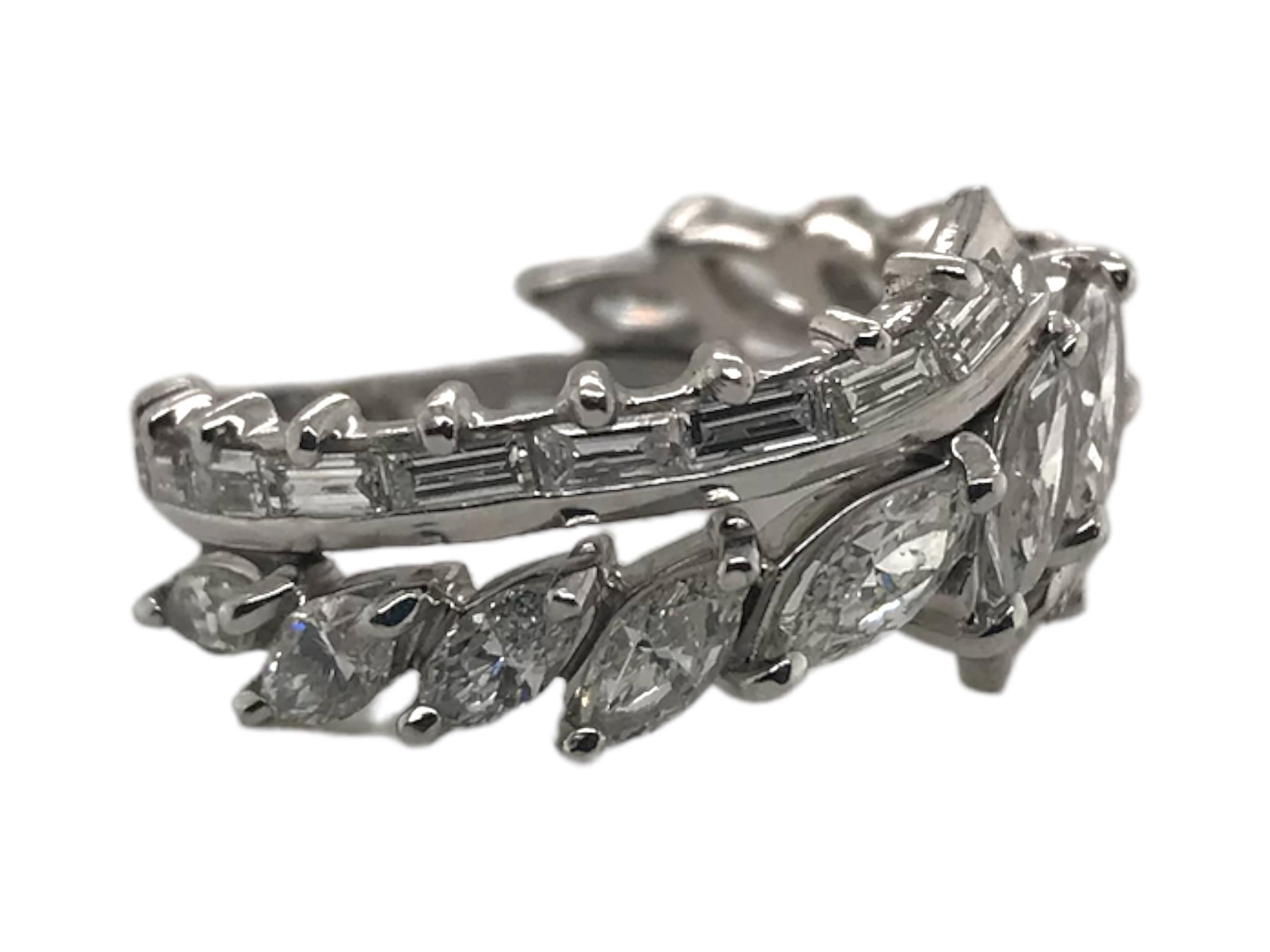 Contemporary Custom Platinum Marquise & Baguette Diamond Band For Sale