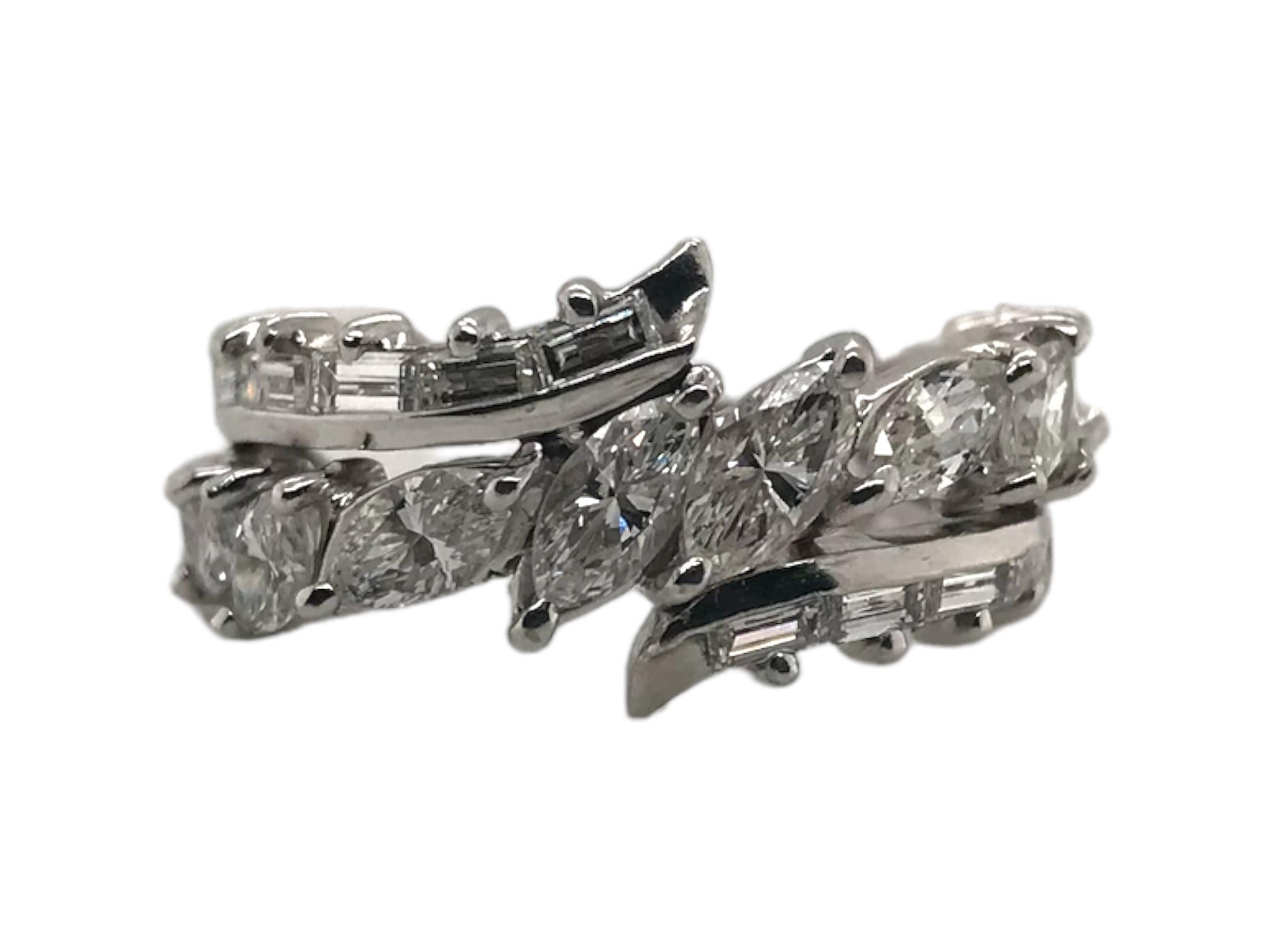 Baguette Cut Custom Platinum Marquise & Baguette Diamond Band For Sale