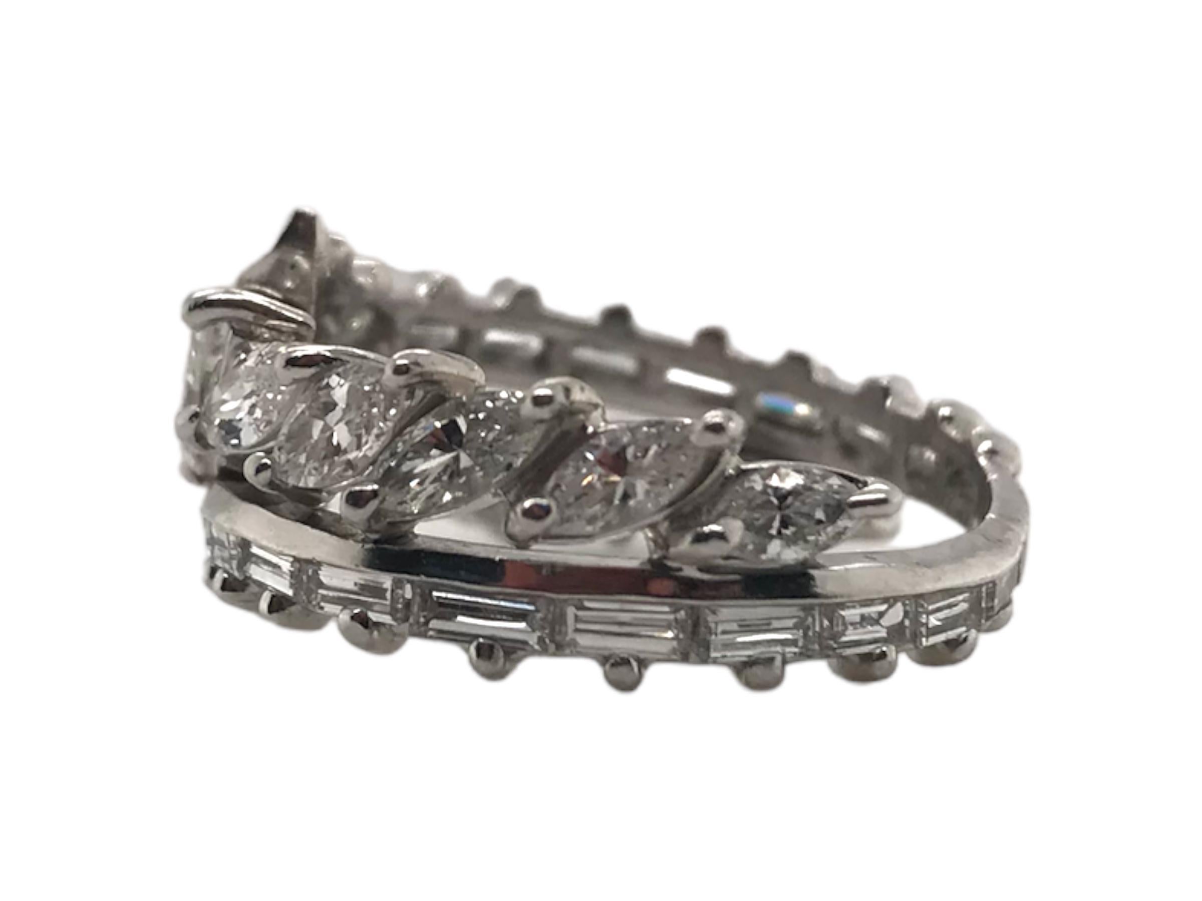 Women's Custom Platinum Marquise & Baguette Diamond Band For Sale
