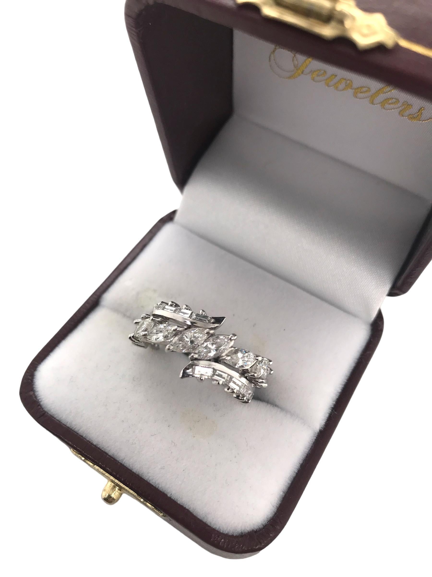 Custom Platinum Marquise & Baguette Diamond Band For Sale 3