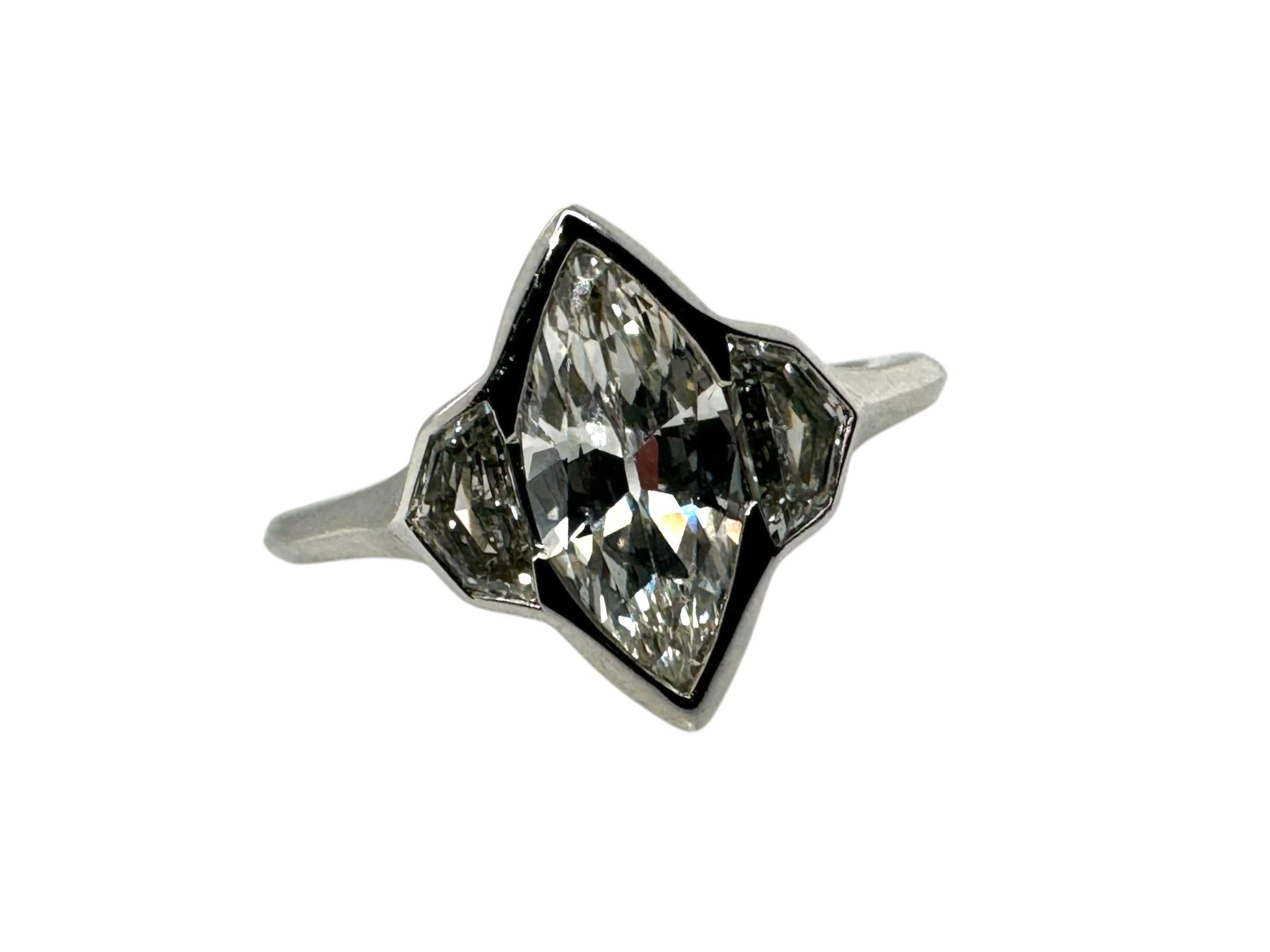 Women's Custom Platinum Marquise Diamond Engagement Ring GIA For Sale
