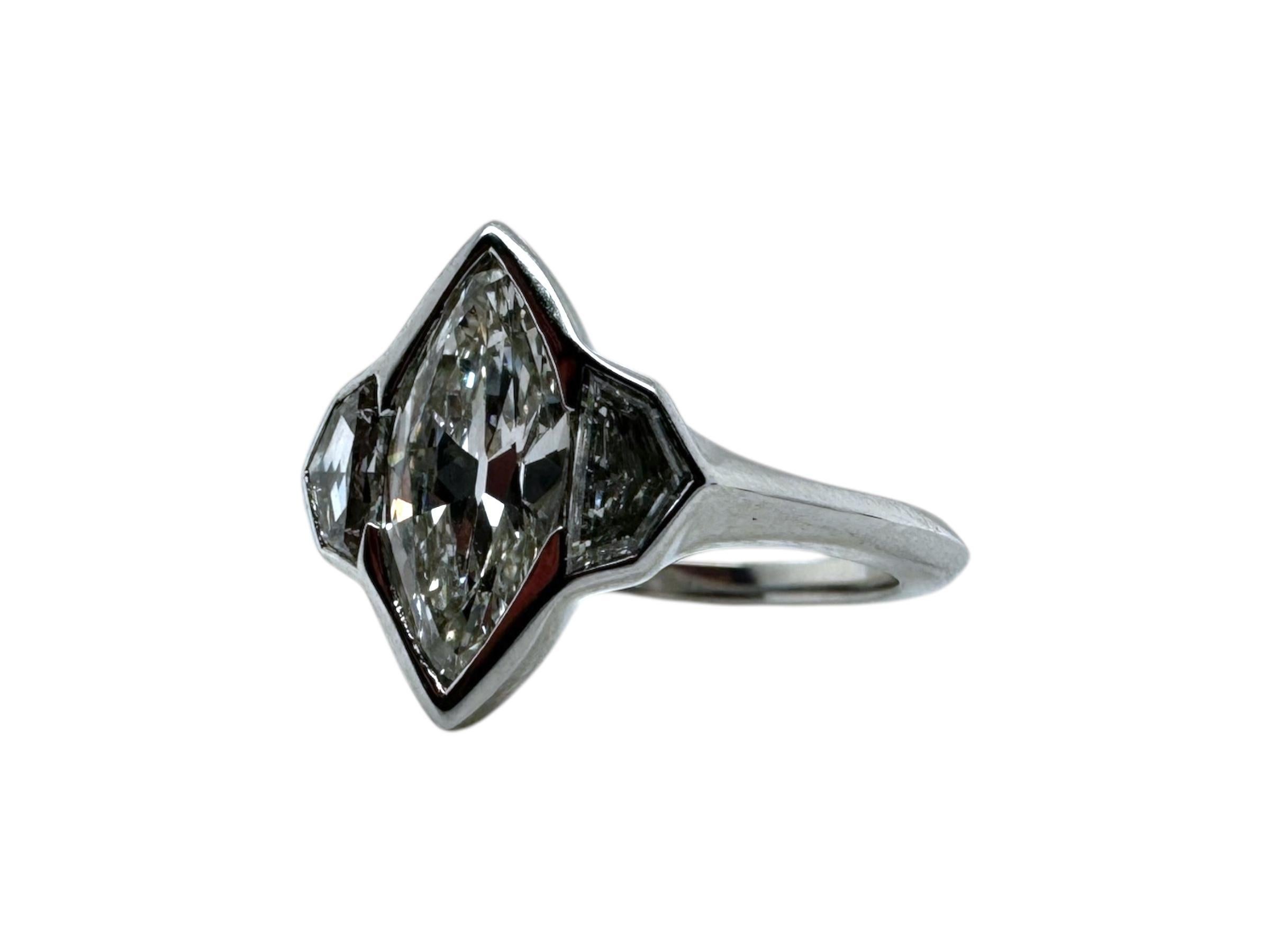 Custom Platinum Marquise Diamond Engagement Ring GIA For Sale 1
